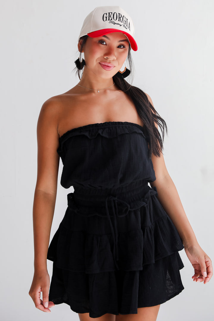 On The Sidelines Linen Strapless Mini Dress