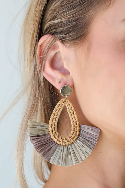 Lennon Grey Straw Fringe Statement Earrings