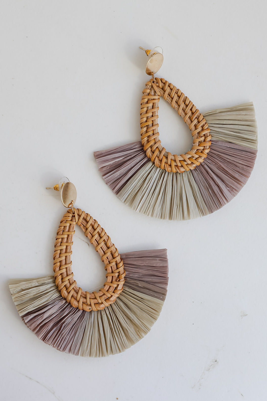 Lennon Grey Straw Fringe Statement Earrings