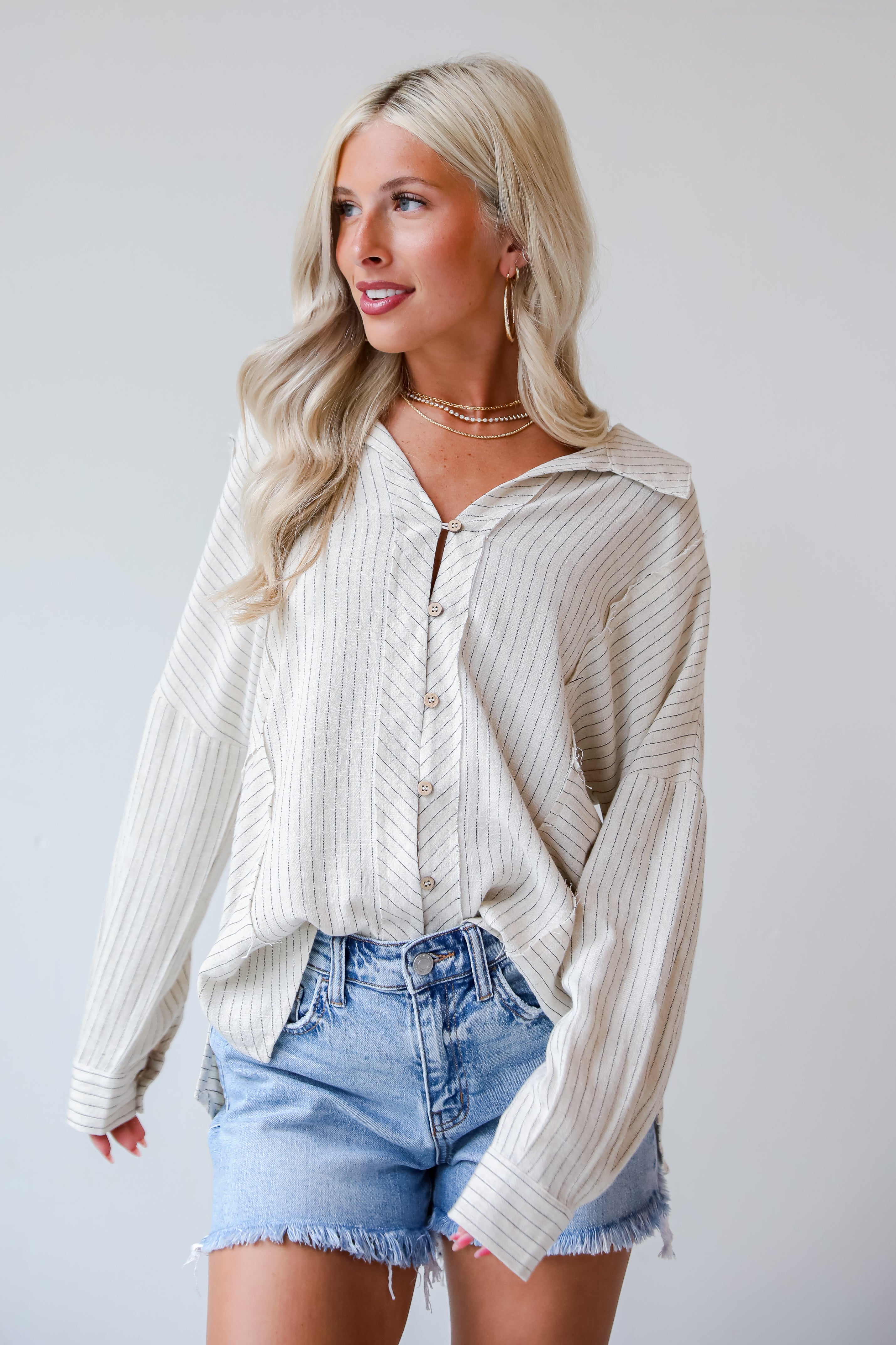 womens Linen Striped Blouse