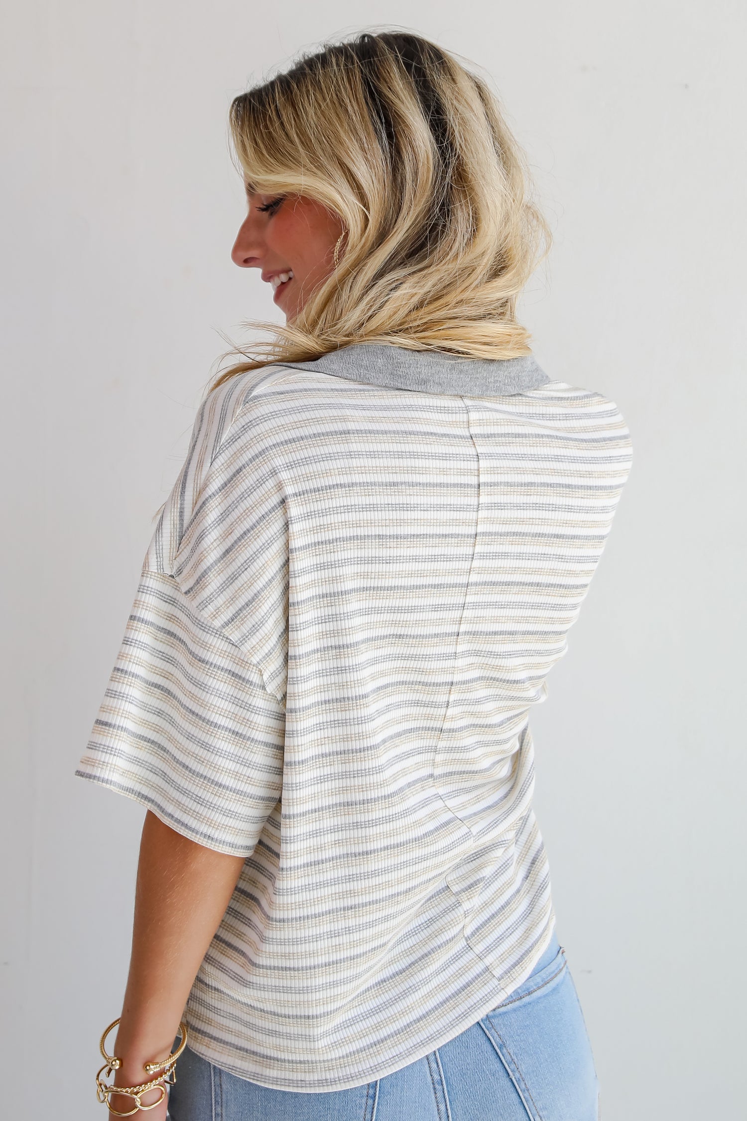 Simple Vibes White Striped Collared Top