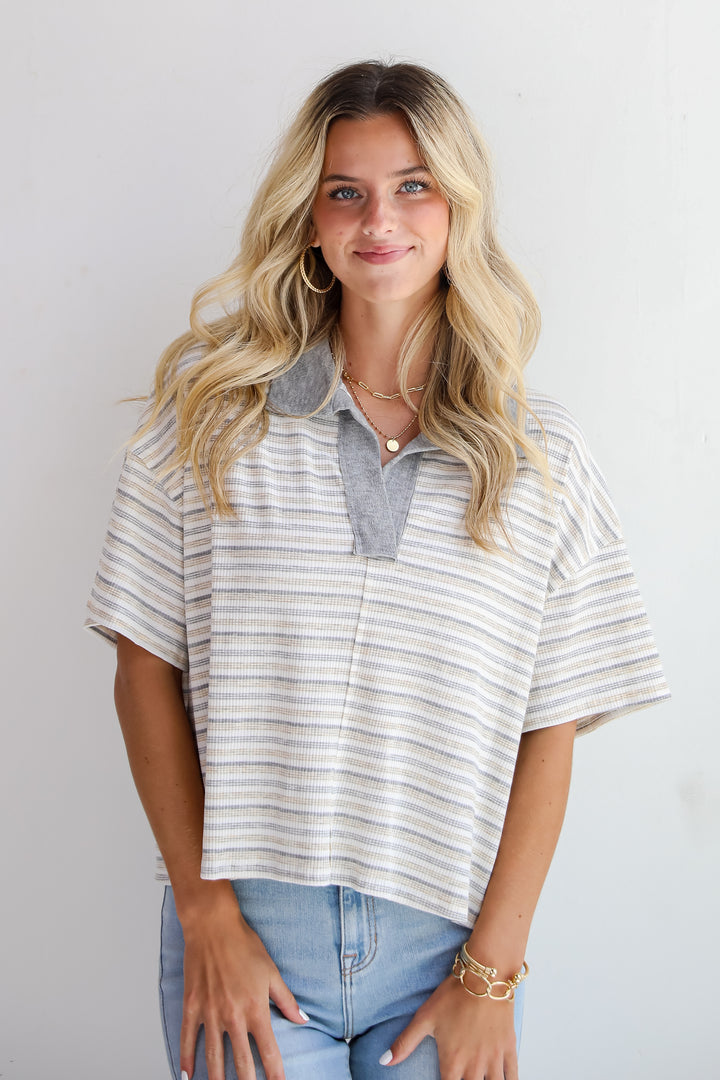 Simple Vibes White Striped Collared Top