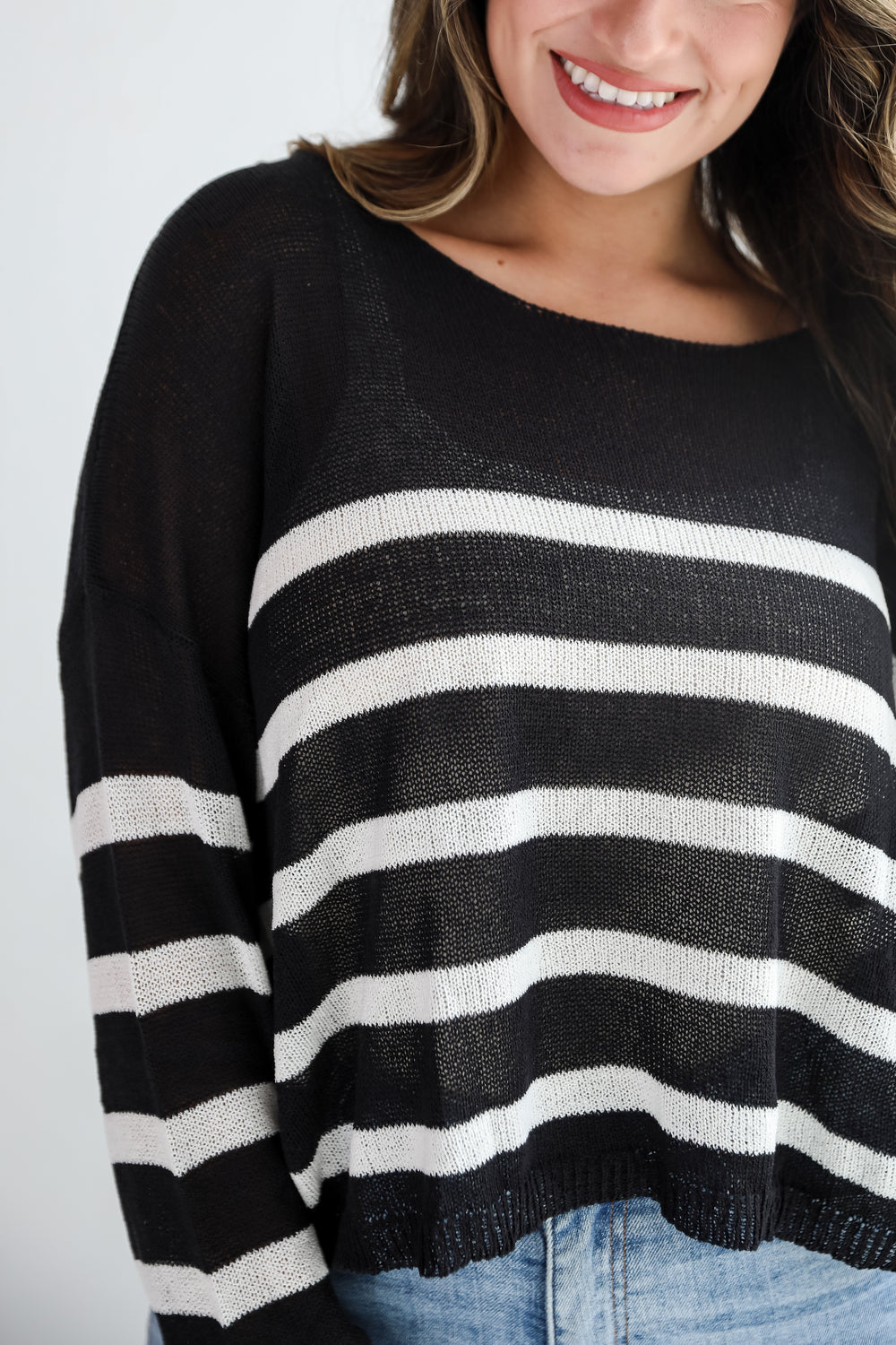 Stylish Promise Black Striped Lightweight Knit Sweater