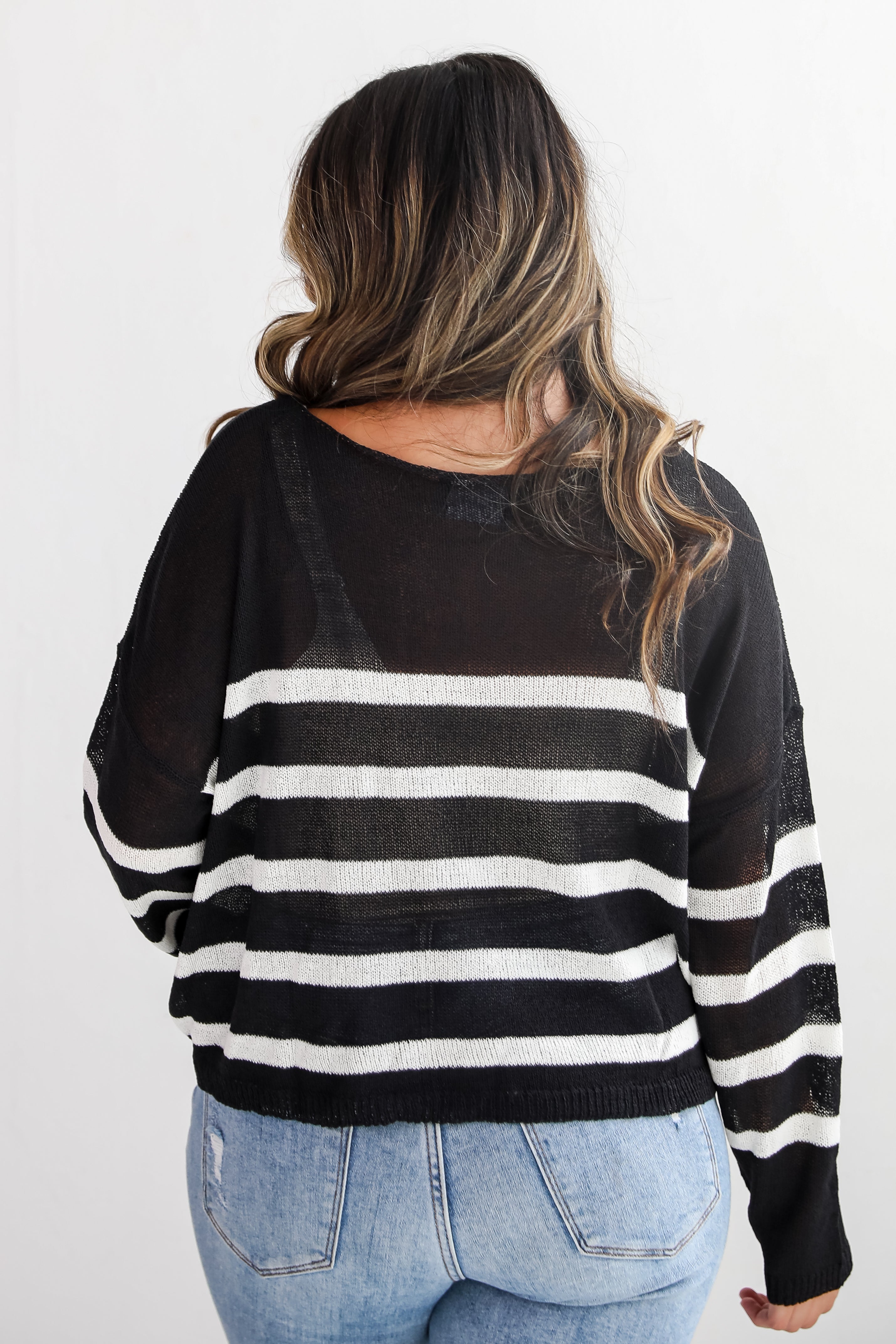 Stylish Promise Black Striped Lightweight Knit Sweater