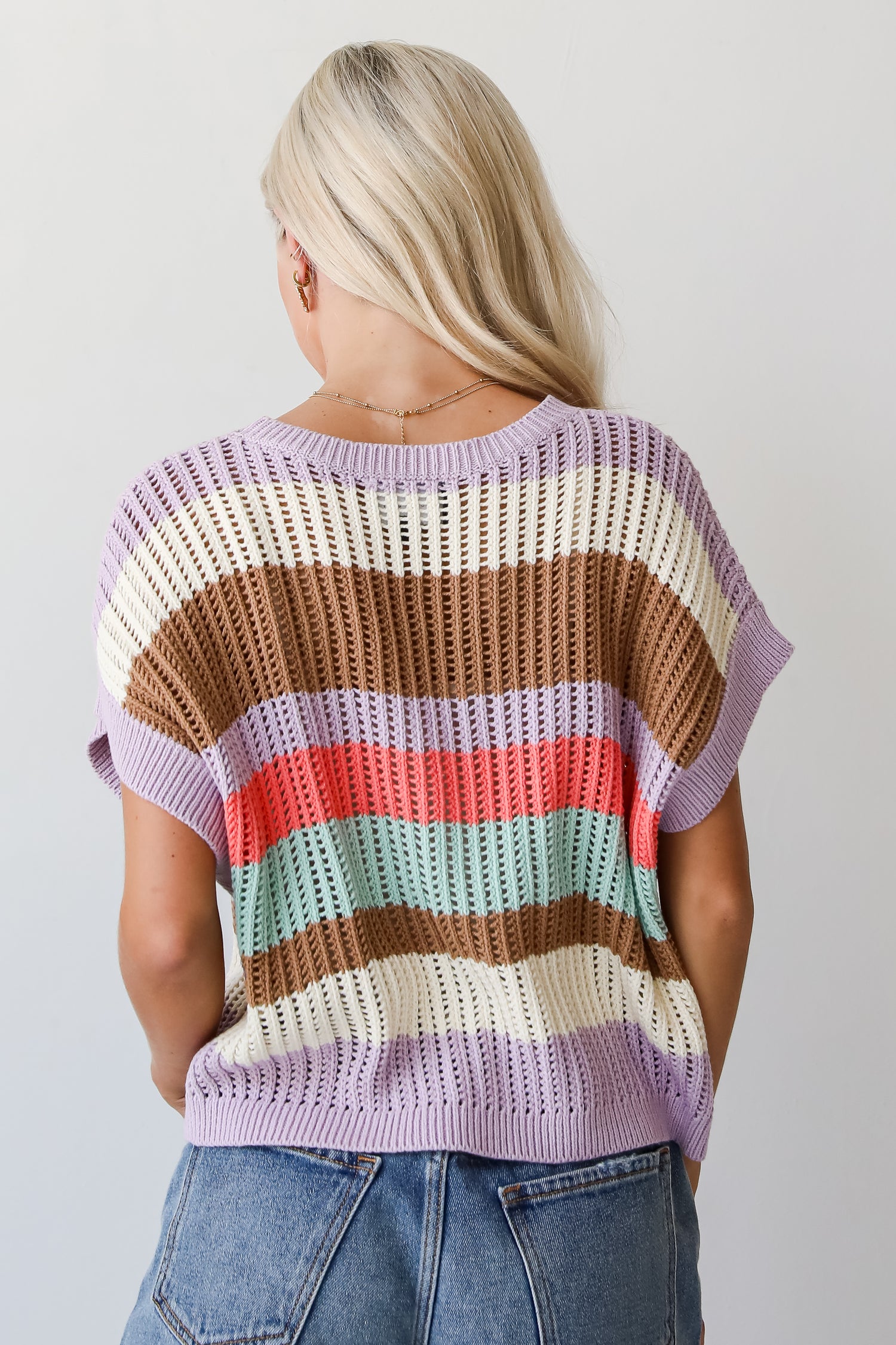 Easily Delightful Lilac Striped Sweater Top