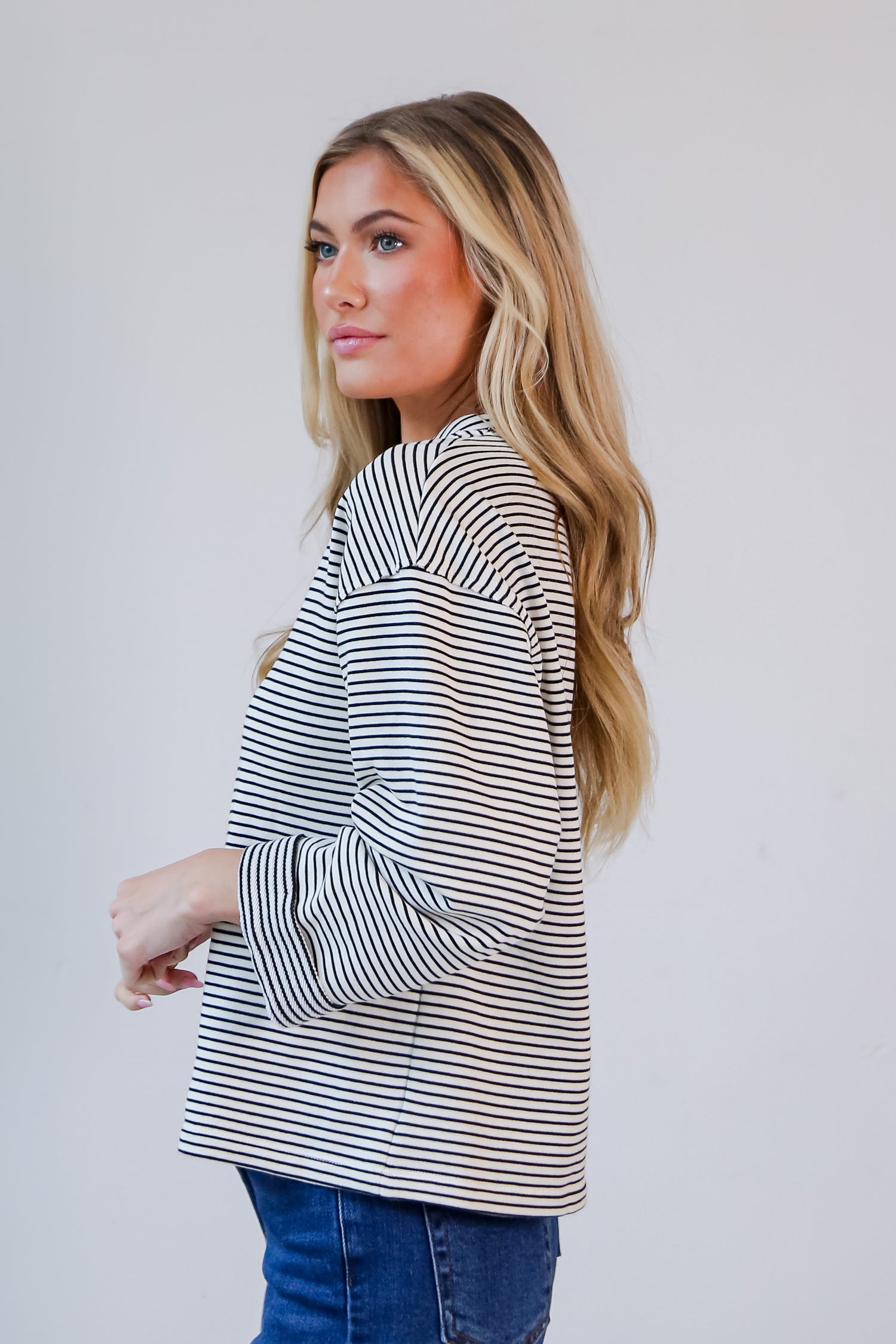 White Striped Knit Top side view