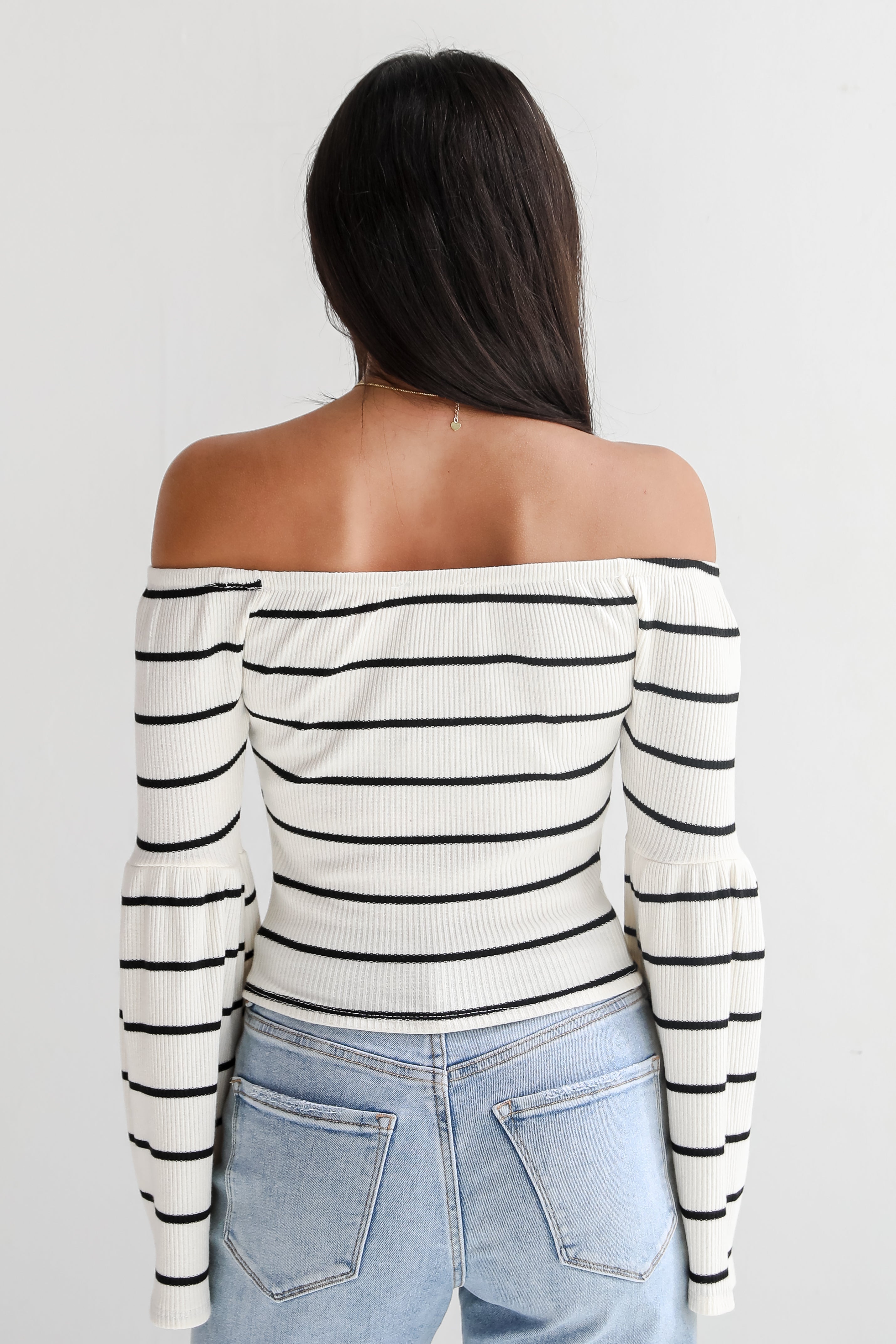 Coveted Favorite Cream Striped Off-The-Shoulder Knit Top