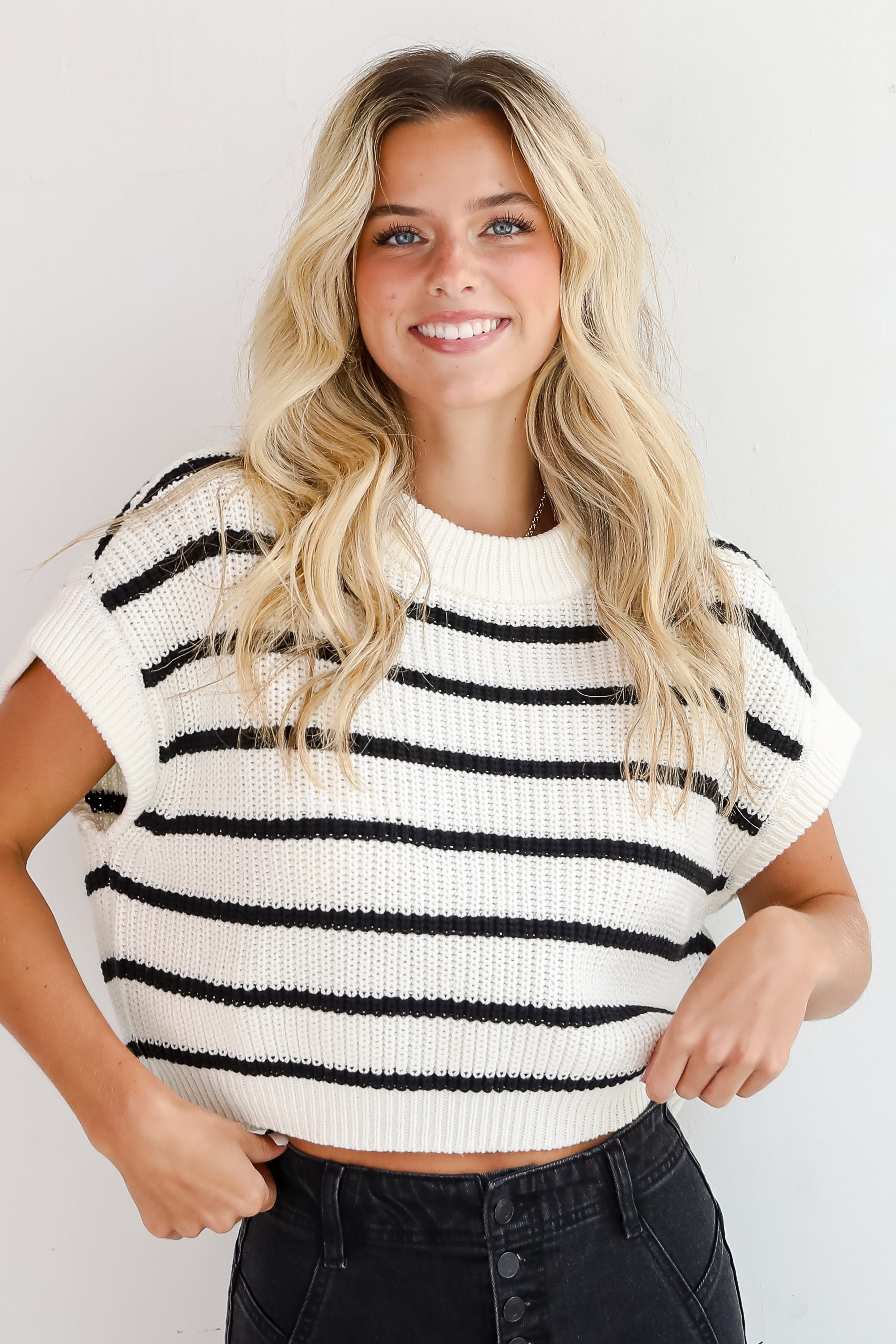 Covetable Simplicity Cream Striped Sweater Top