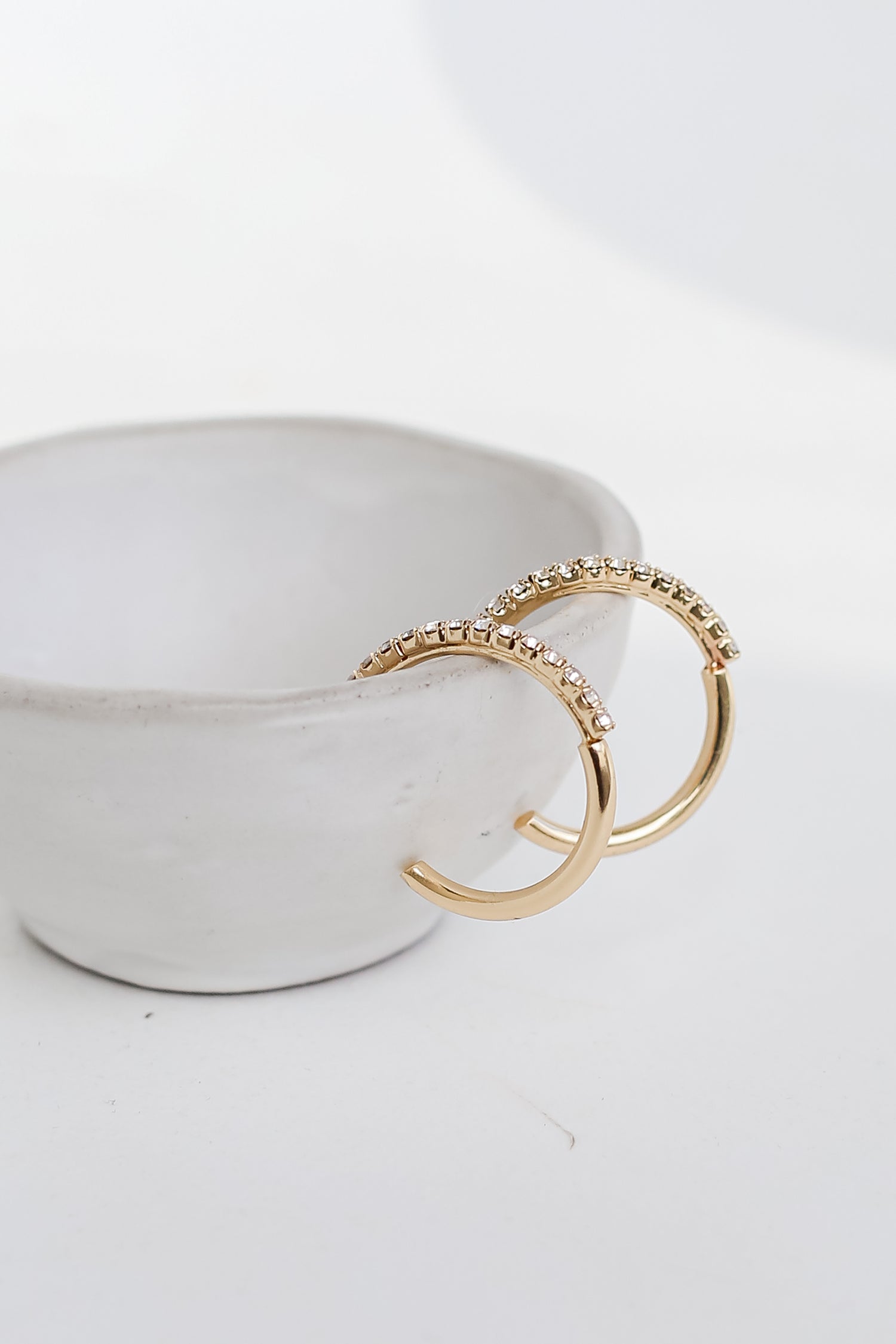 Gold Rhinestone Hoop Earrings flat lay