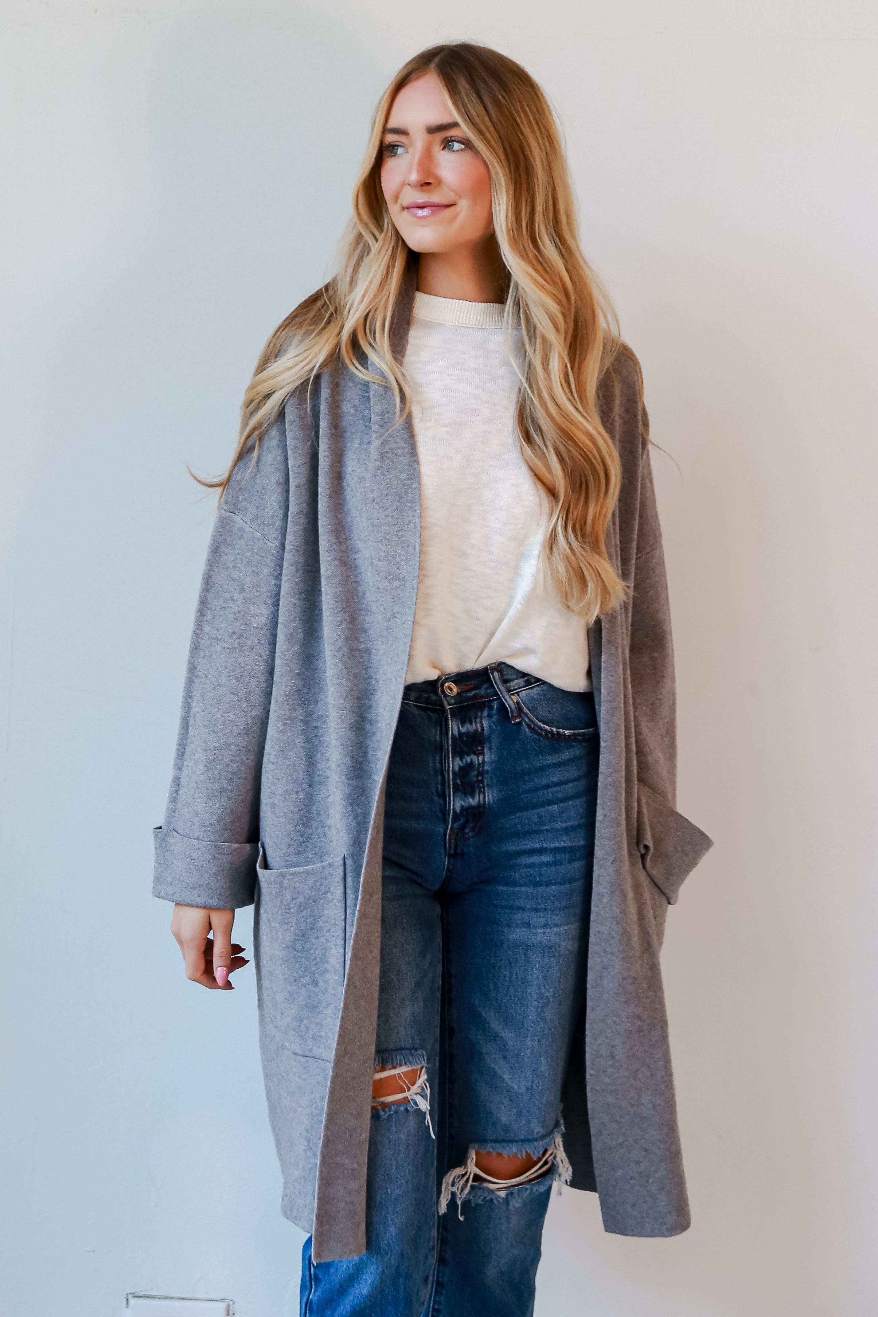 long Heather Grey Sweater Cardigan