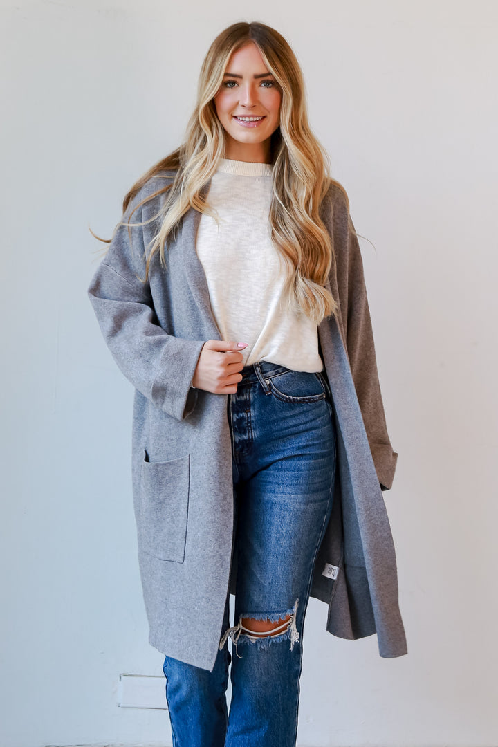 cute Heather Grey Sweater Cardigan