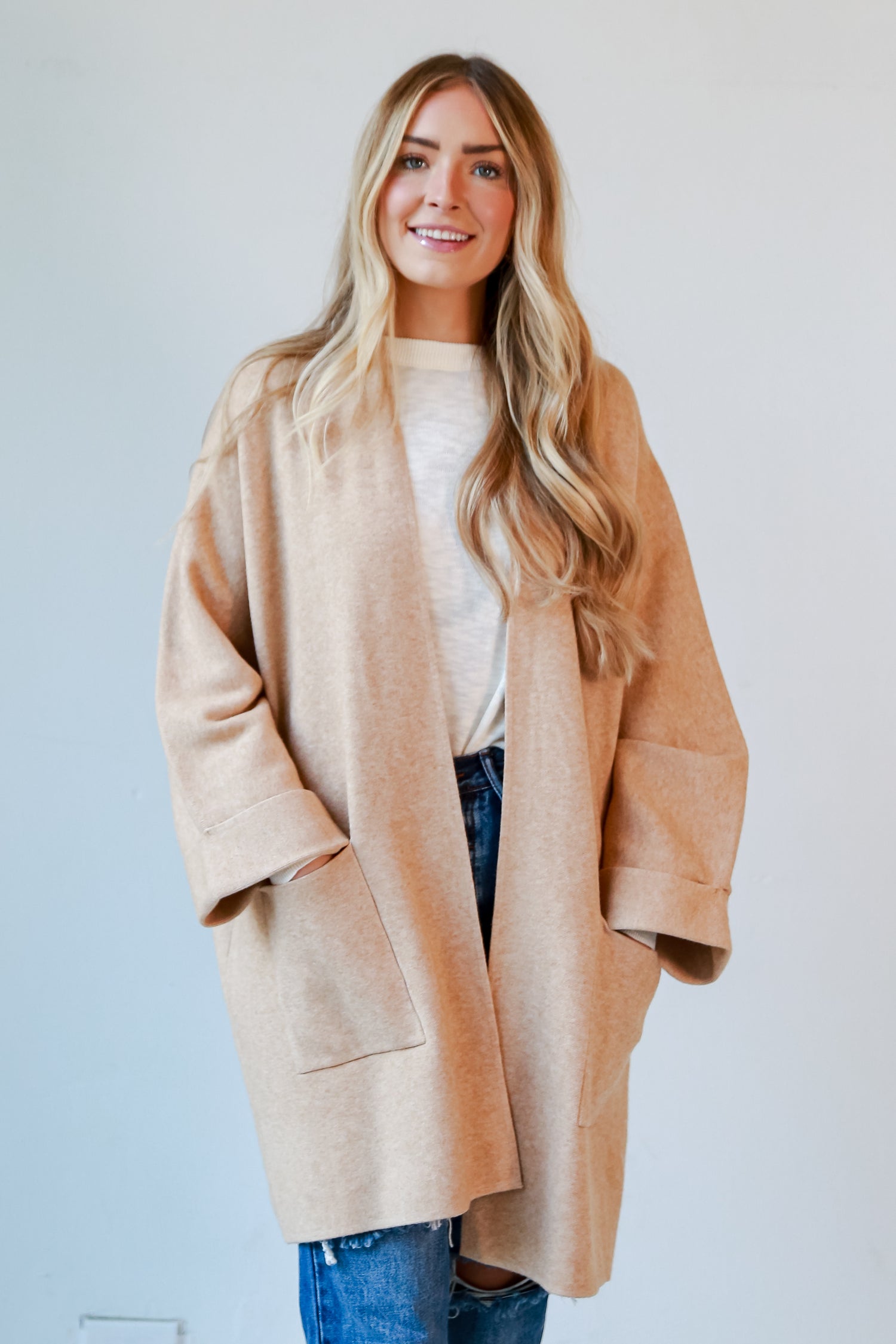 longline Camel Sweater Cardigan