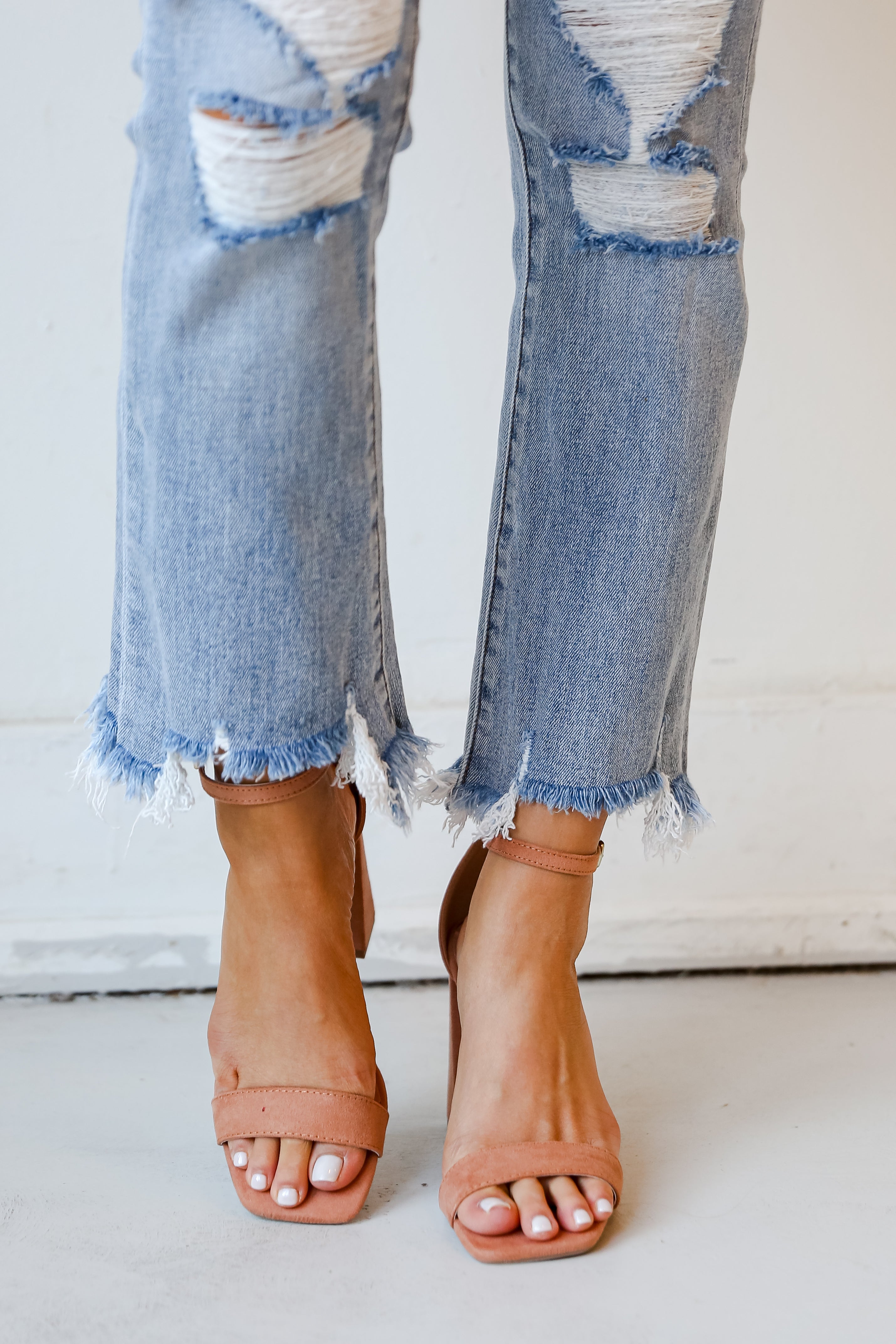 Tan Ankle Strap Heels front view