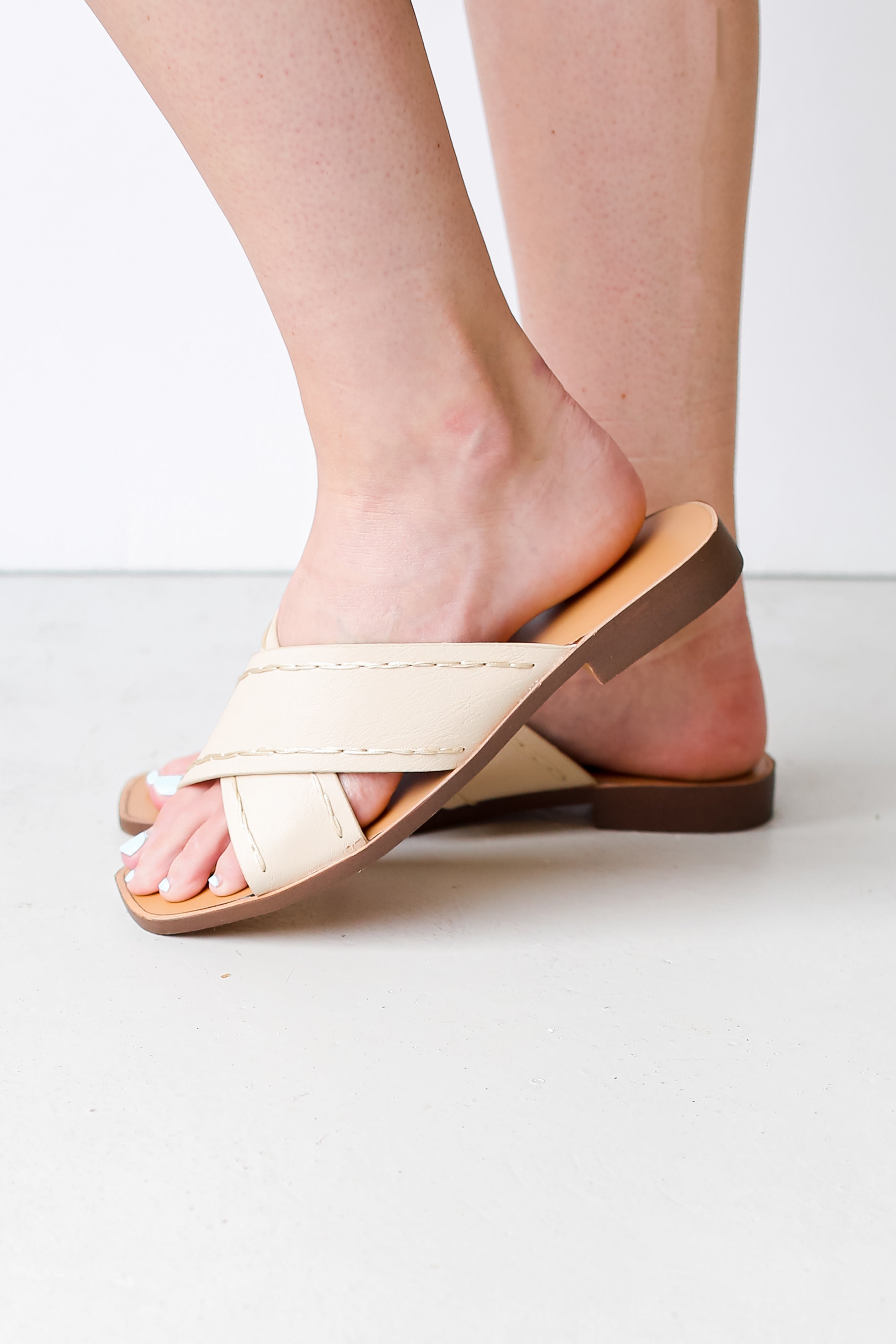 tan Slide Sandals side view