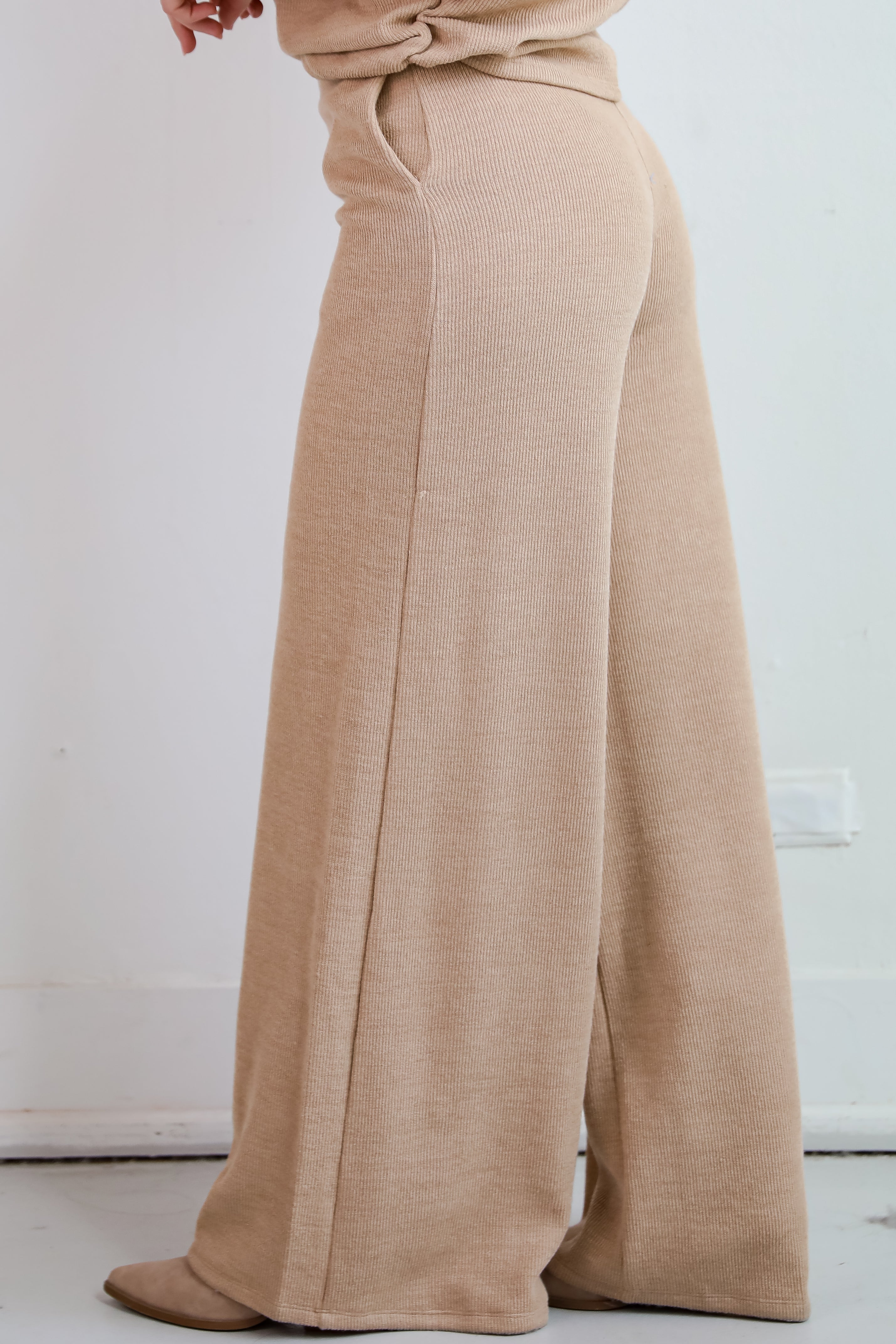 Luxe Coziness Beige Knit Wide Leg Pants