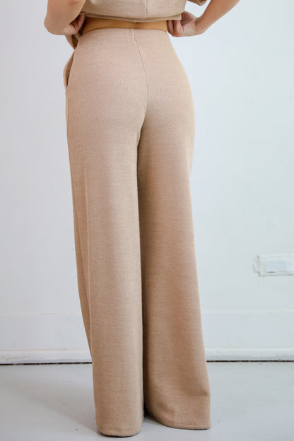 Luxe Coziness Beige Knit Wide Leg Pants