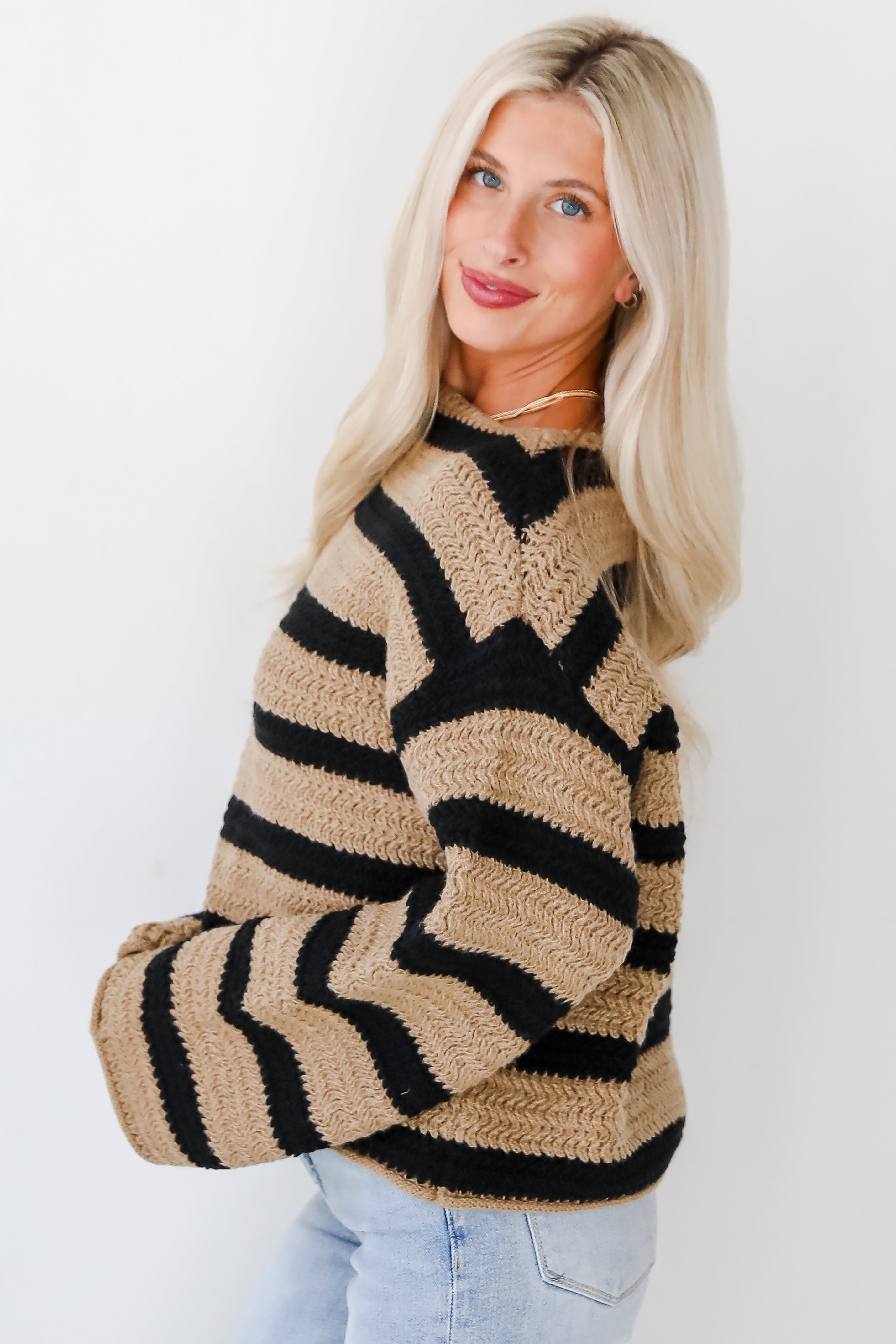 Cozy Warmth Taupe Striped Sweater