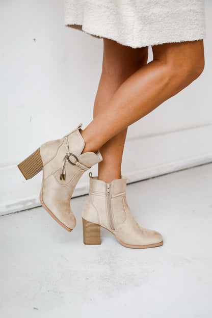 In Your Sights Tan Suede Booties