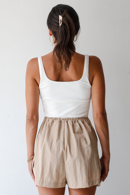 City Sights Taupe Cargo Romper