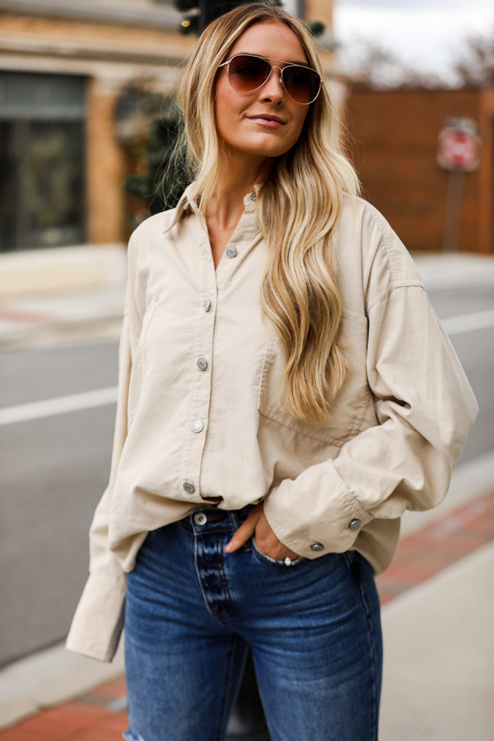 lightweight beige Corduroy Shacket