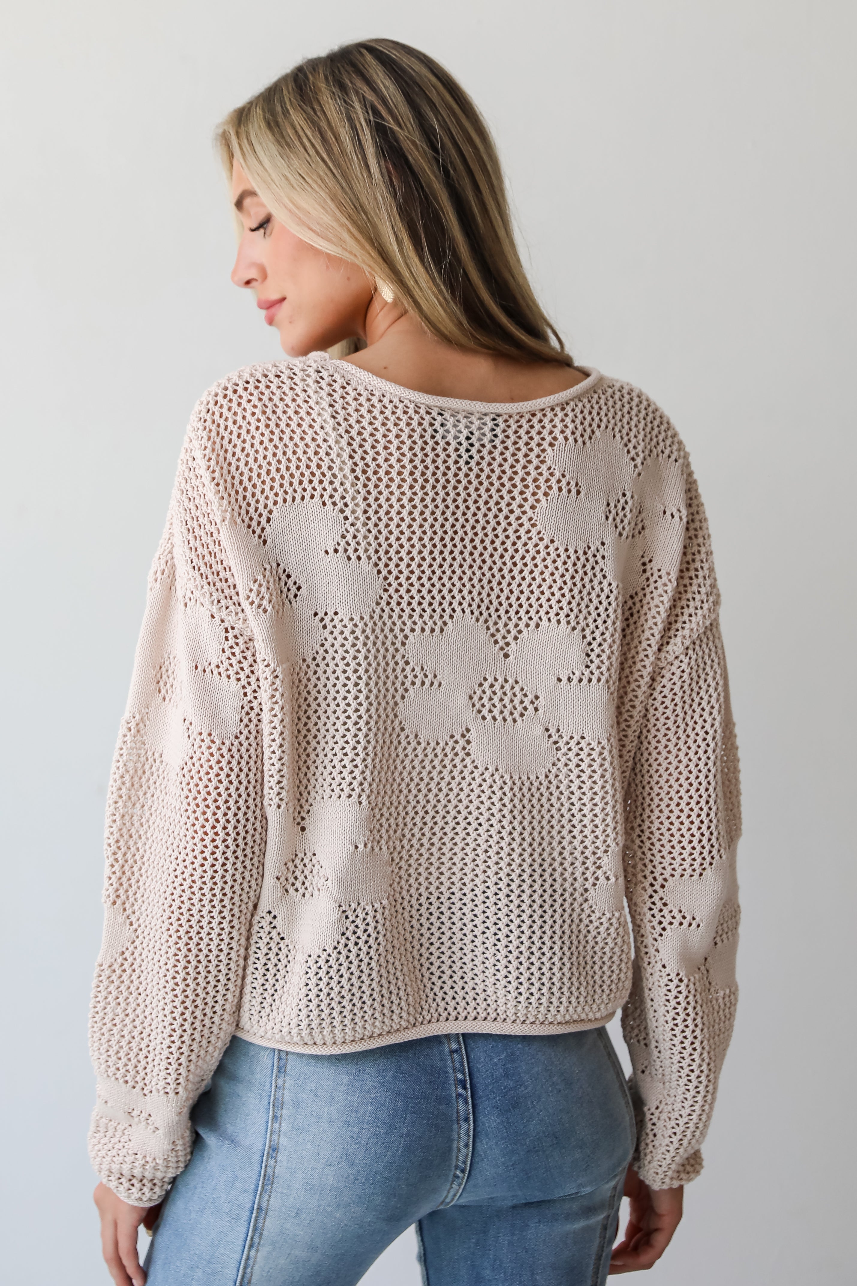 Darling Forecast Beige Floral Lightweight Knit Sweater