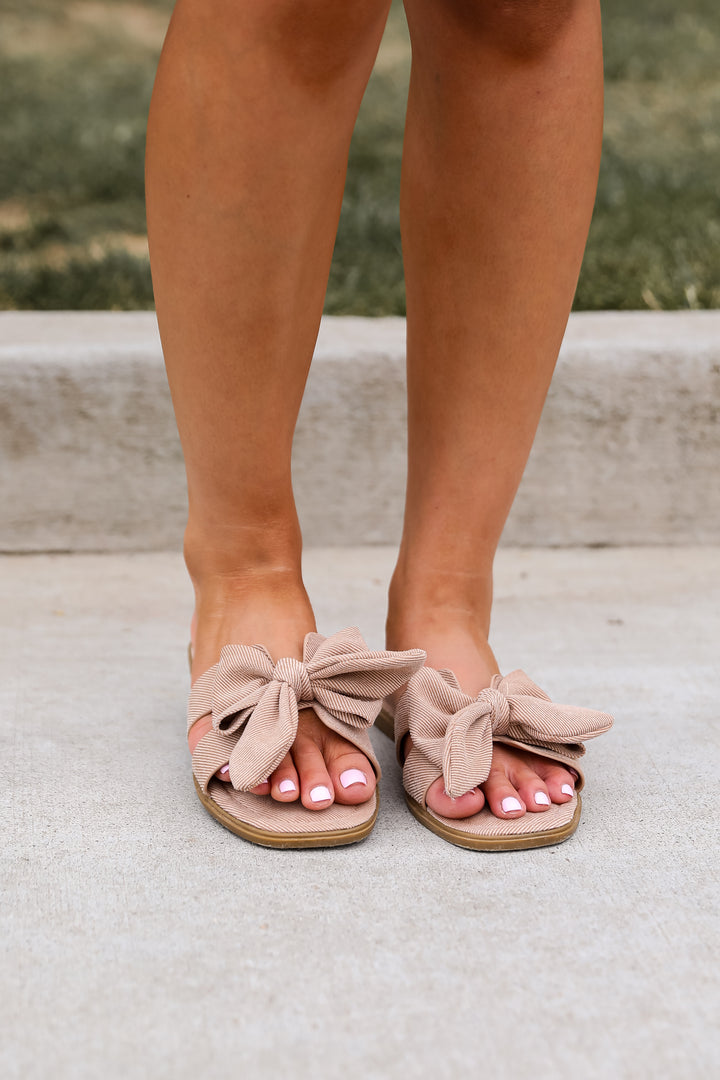 Serene Steps Taupe Bow Slide Sandals