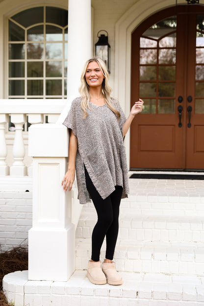 Perfectly Toasty Taupe Knit Poncho