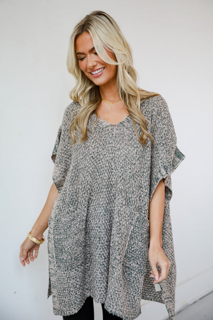 Perfectly Toasty Taupe Knit Poncho