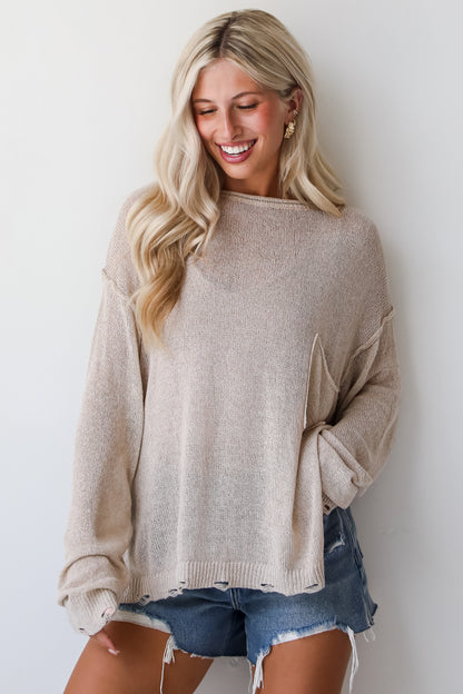 Undeniably Comfy Taupe Lightweight Knit Sweater