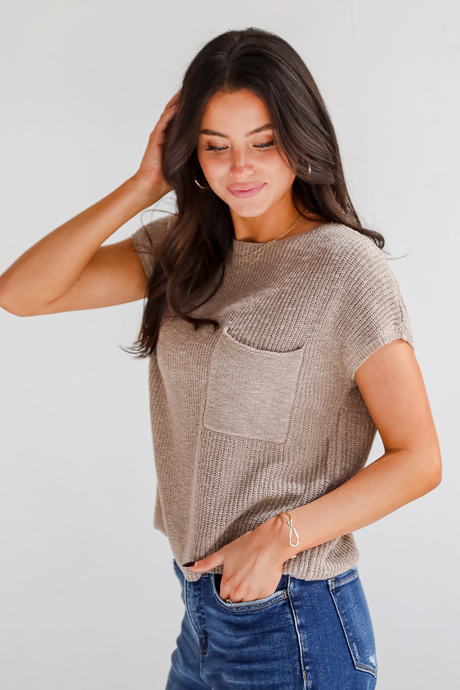 Elevated Persona Taupe Lightweight Knit Sweater Top