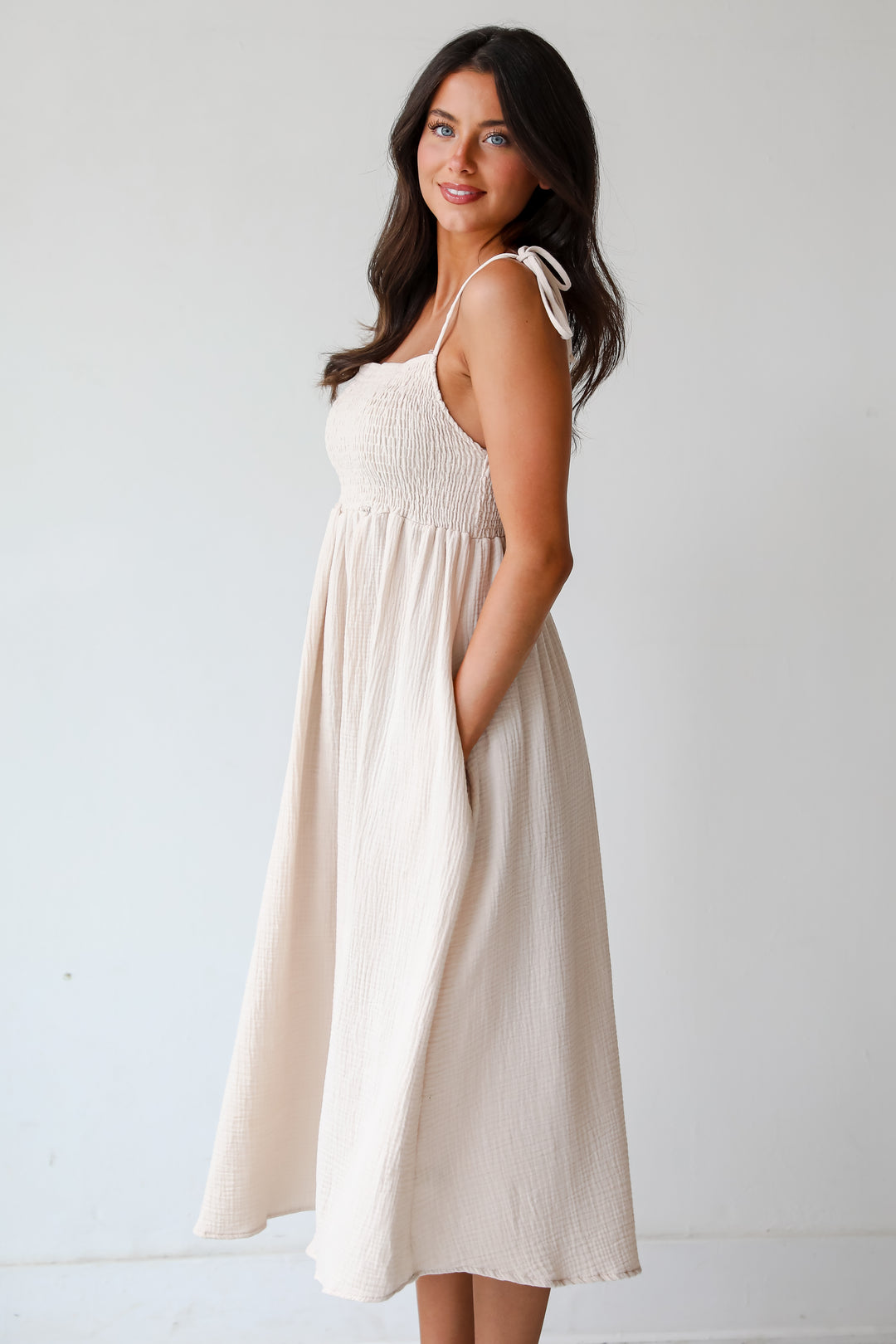 Sweeter Vibes Taupe Linen Midi Dress