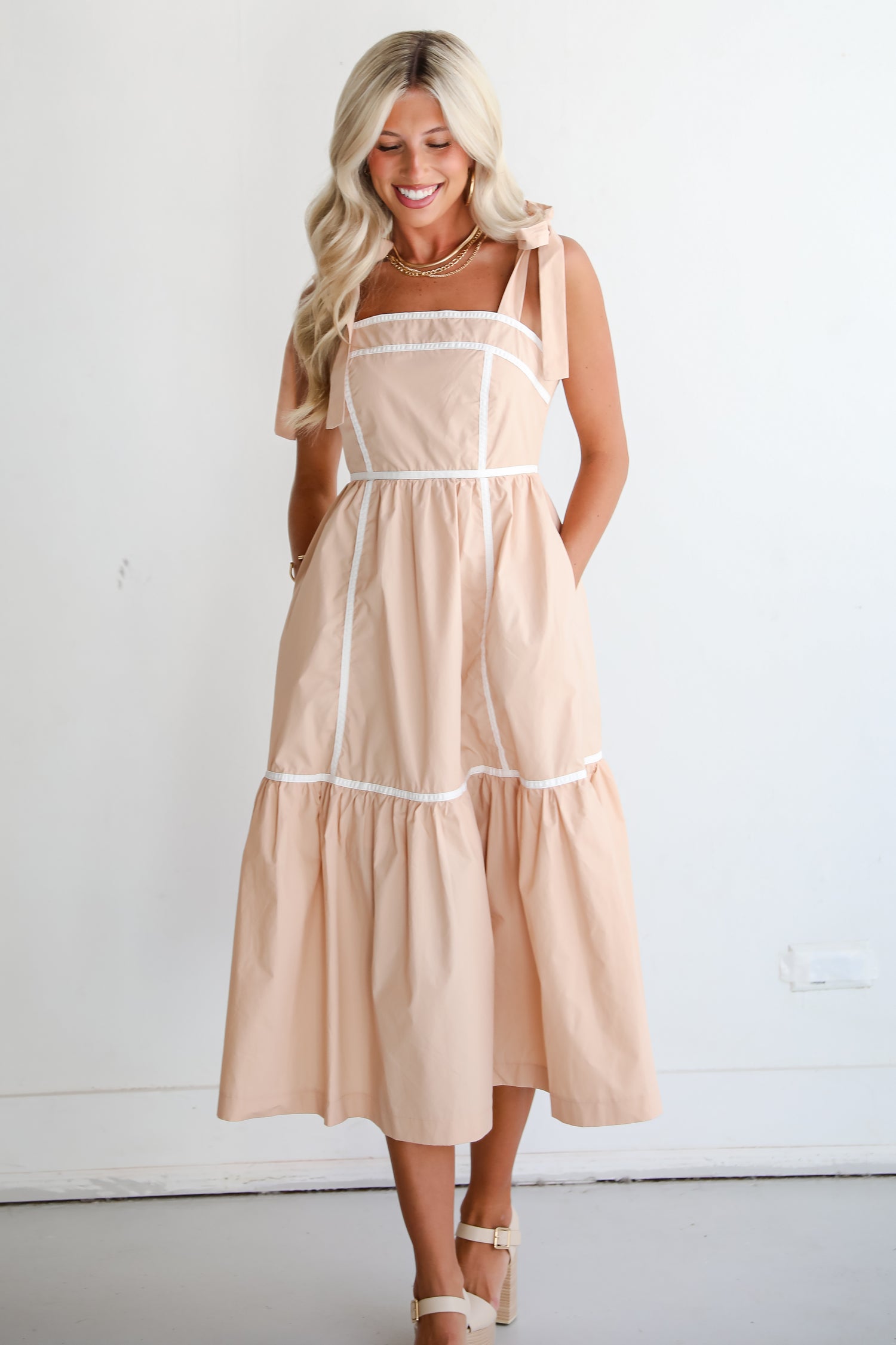 Cheerful Effect Taupe Midi Dress