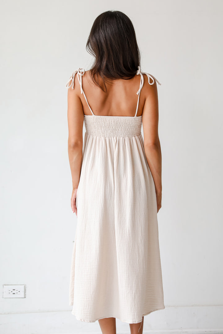 Sweeter Vibes Taupe Linen Midi Dress