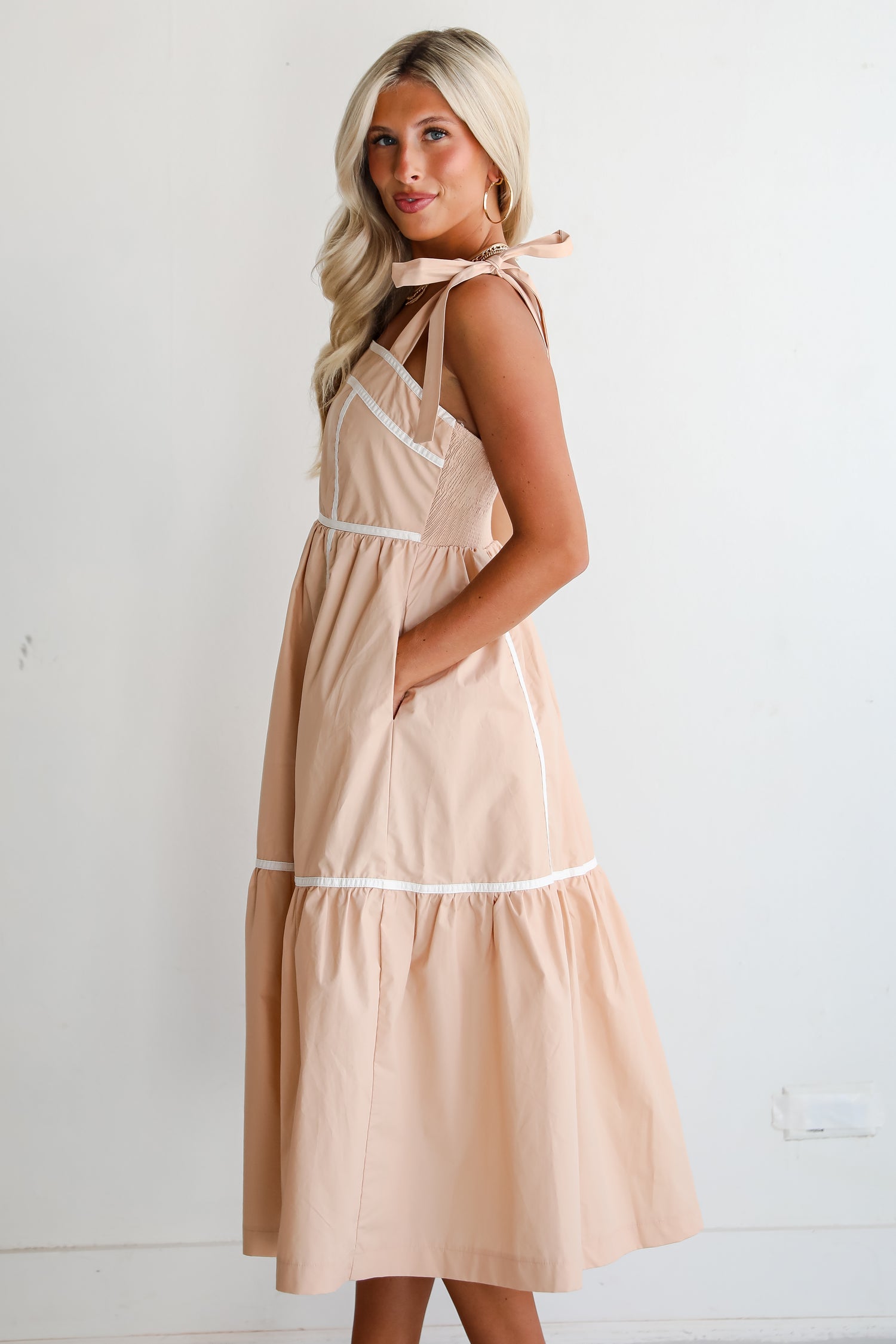 Cheerful Effect Taupe Midi Dress