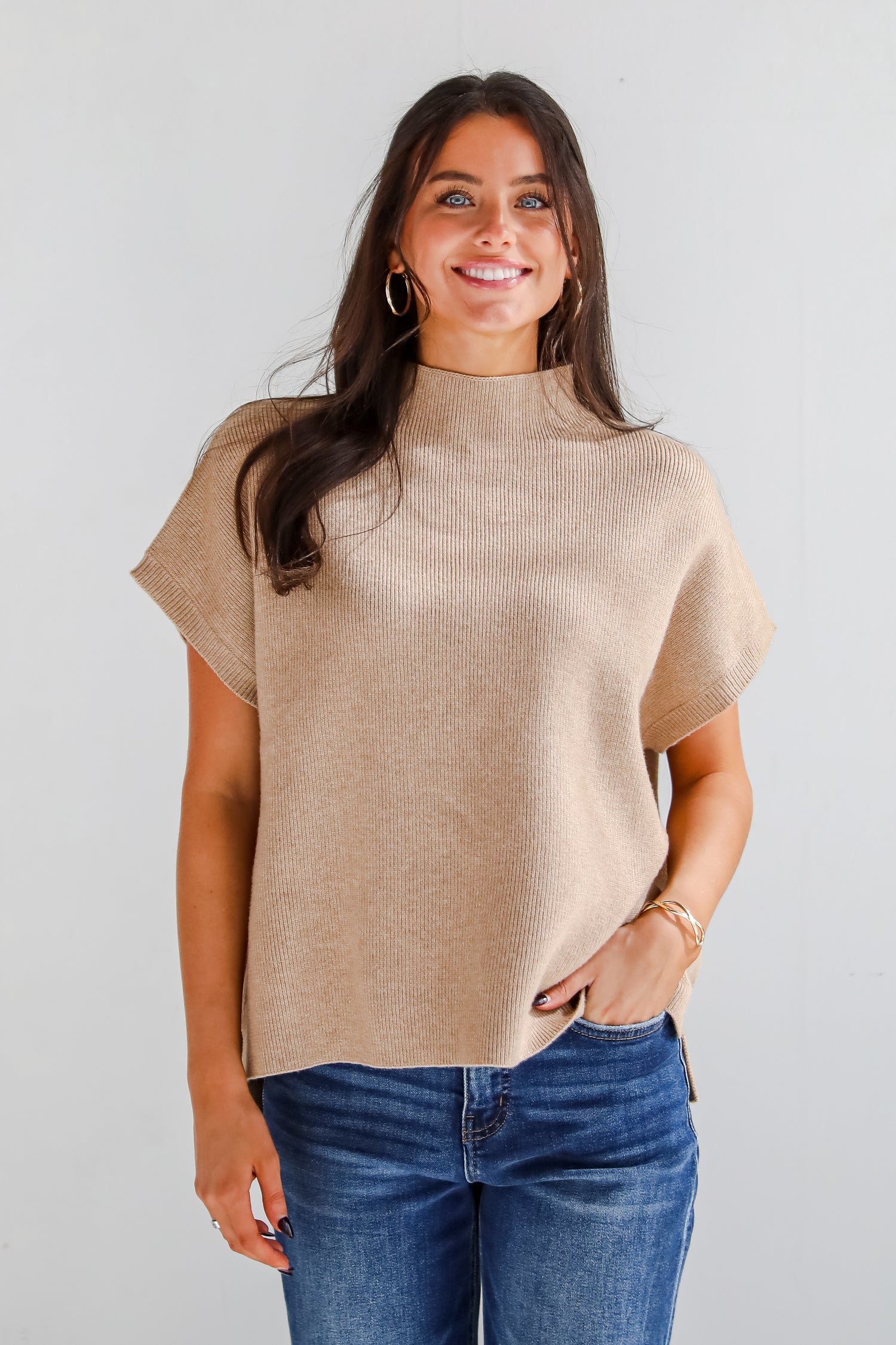 Unique Composure Taupe Mock Neck Oversized Sweater Top