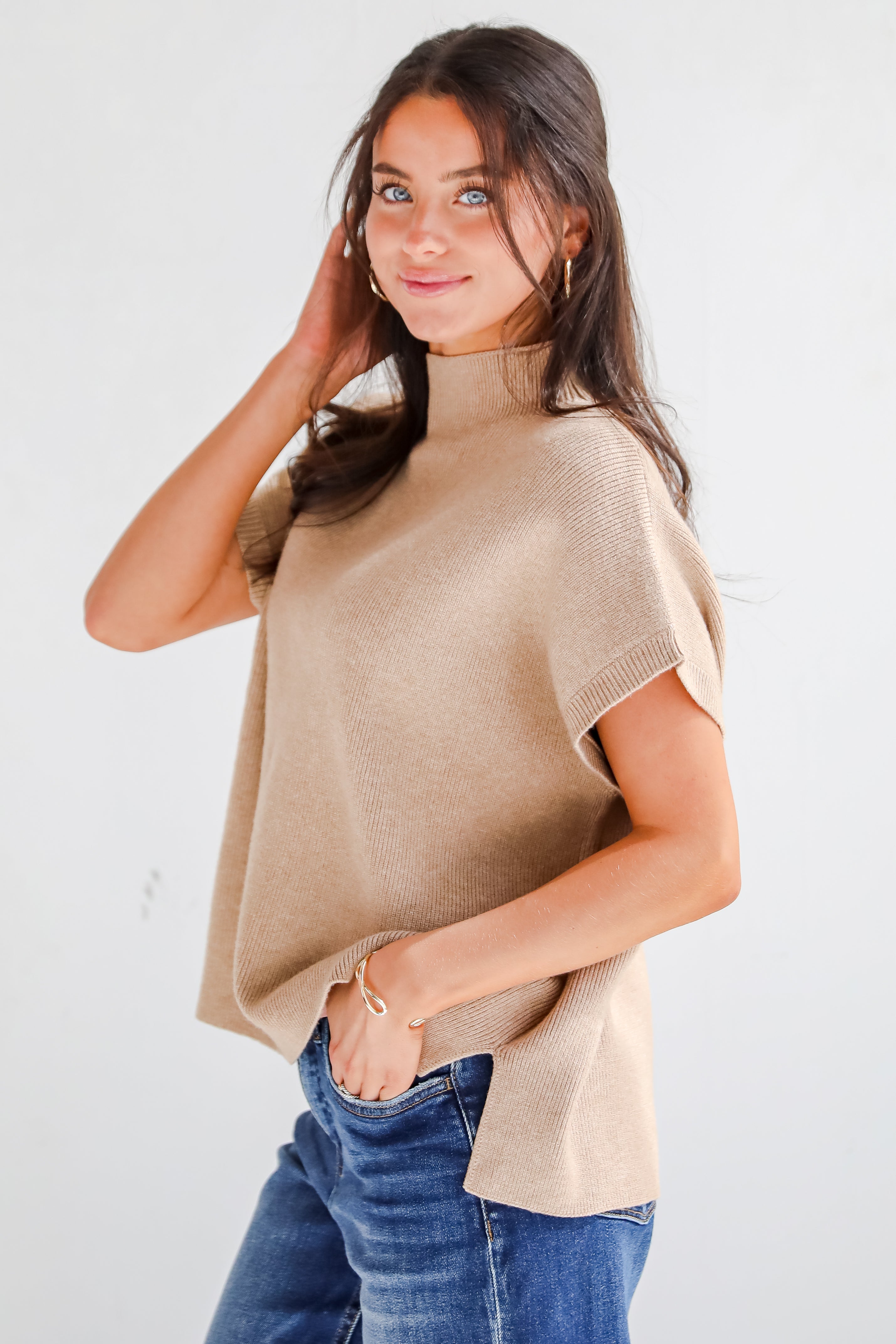 Unique Composure Taupe Mock Neck Oversized Sweater Top