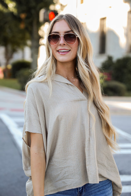 Sophisticated Intention Taupe Oversized Blouse