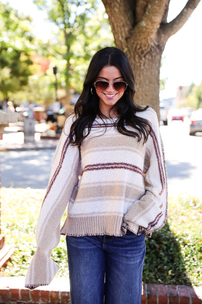 Instinctive Poise Ivory Striped Oversized Sweater