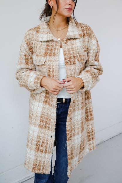 Modern Coziness Taupe Plaid Teddy Jacket