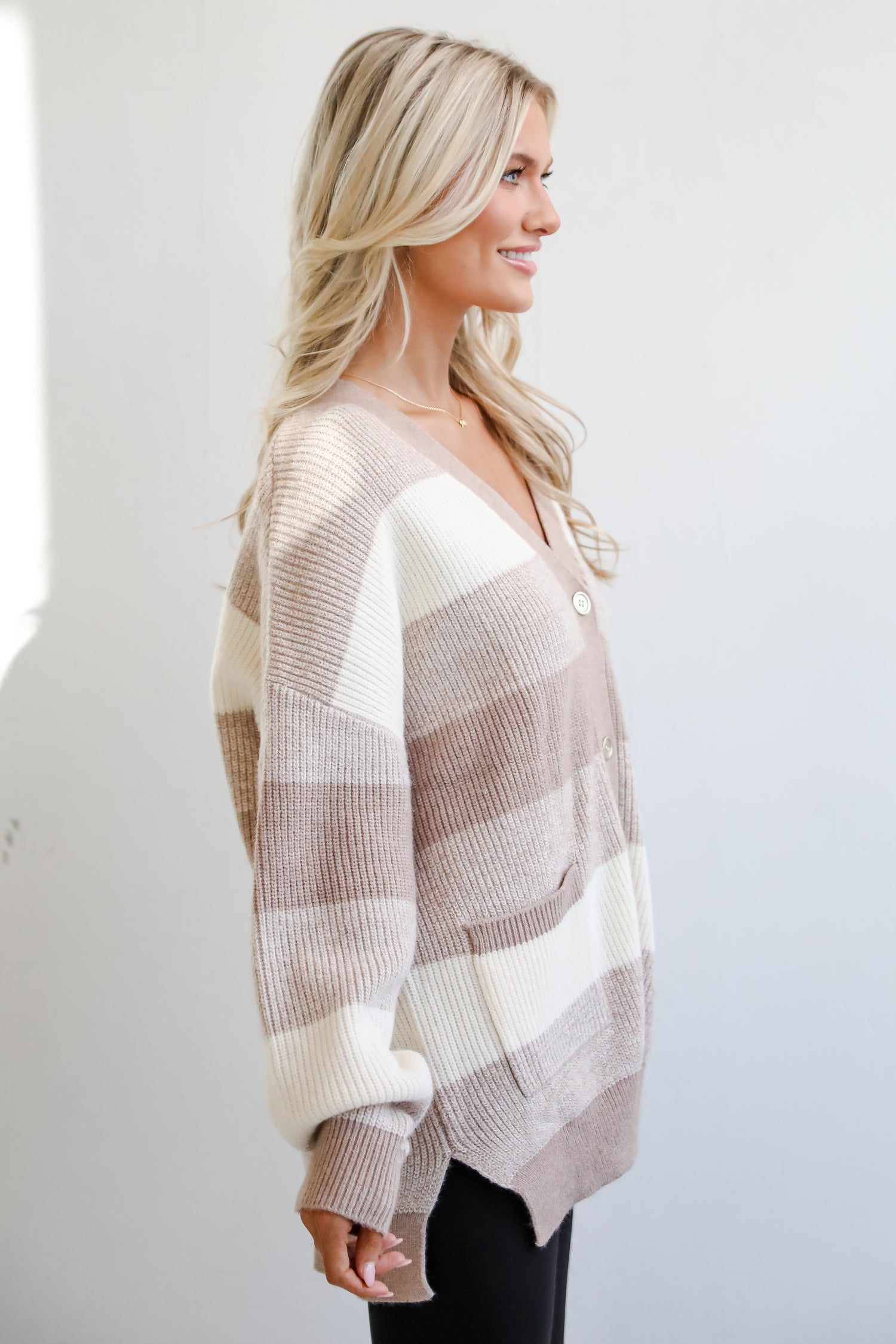 Curated Season Taupe Striped Sweater Cardigan