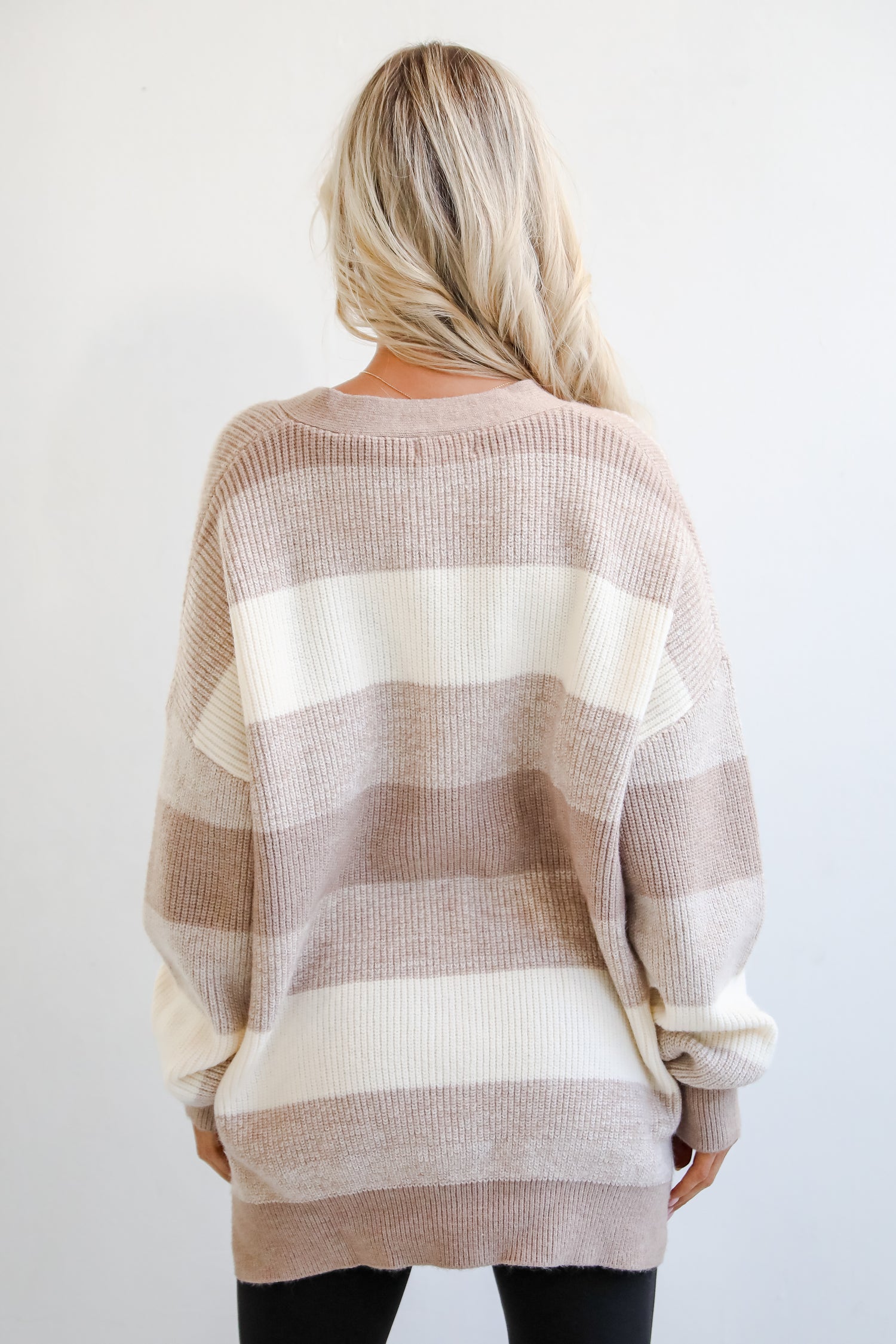 Curated Season Taupe Striped Sweater Cardigan