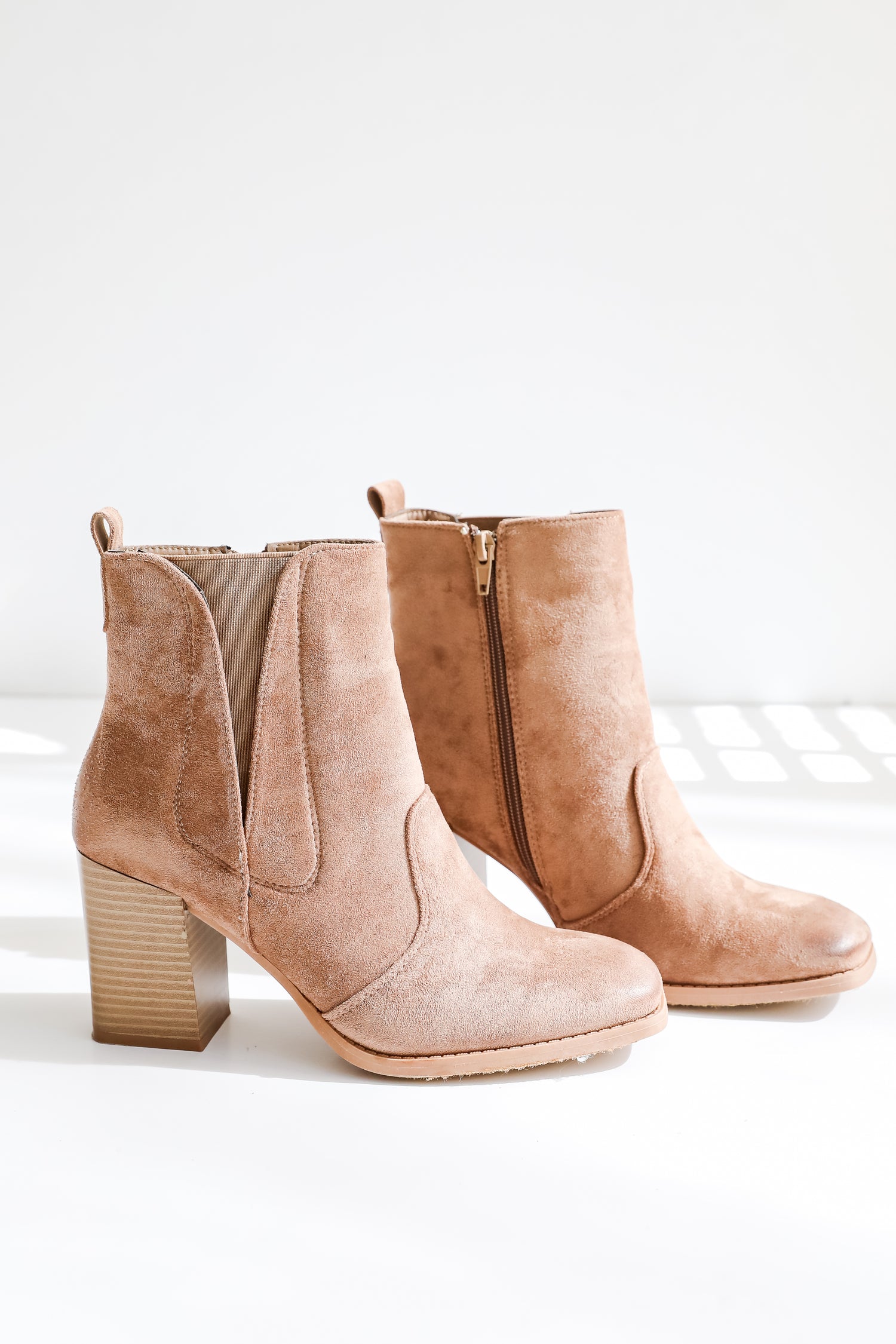 Finding My Way Taupe Suede Booties