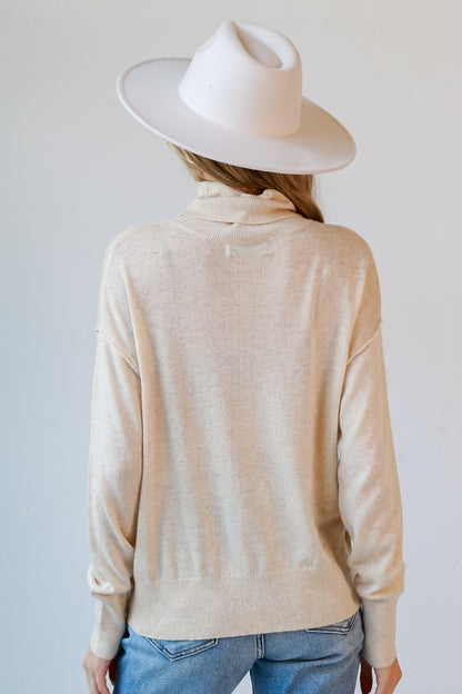 Oatmeal Turtleneck Lightweight Knit Sweater back view