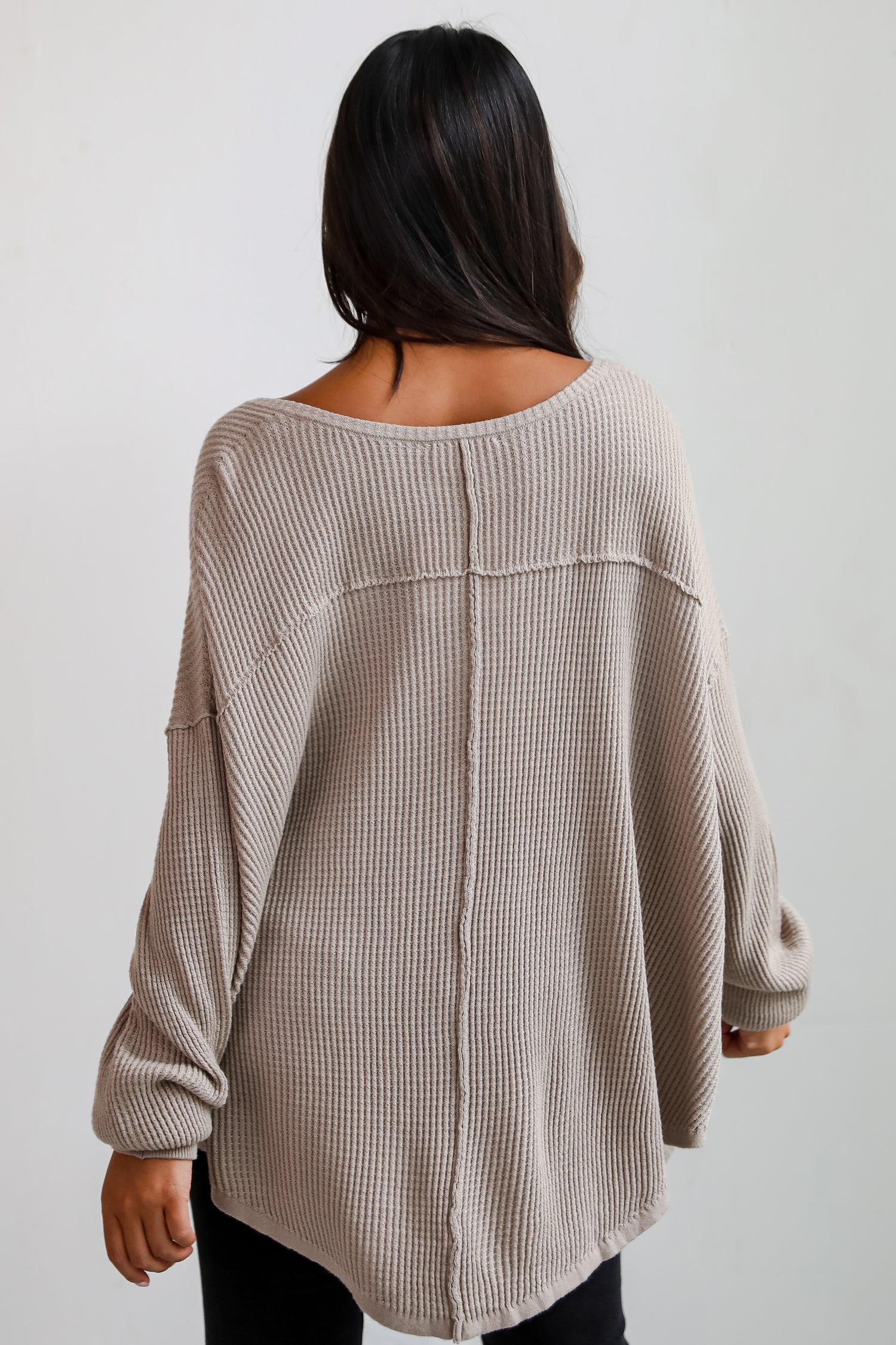 Sweetest Composure Taupe Oversized Waffle Knit Top