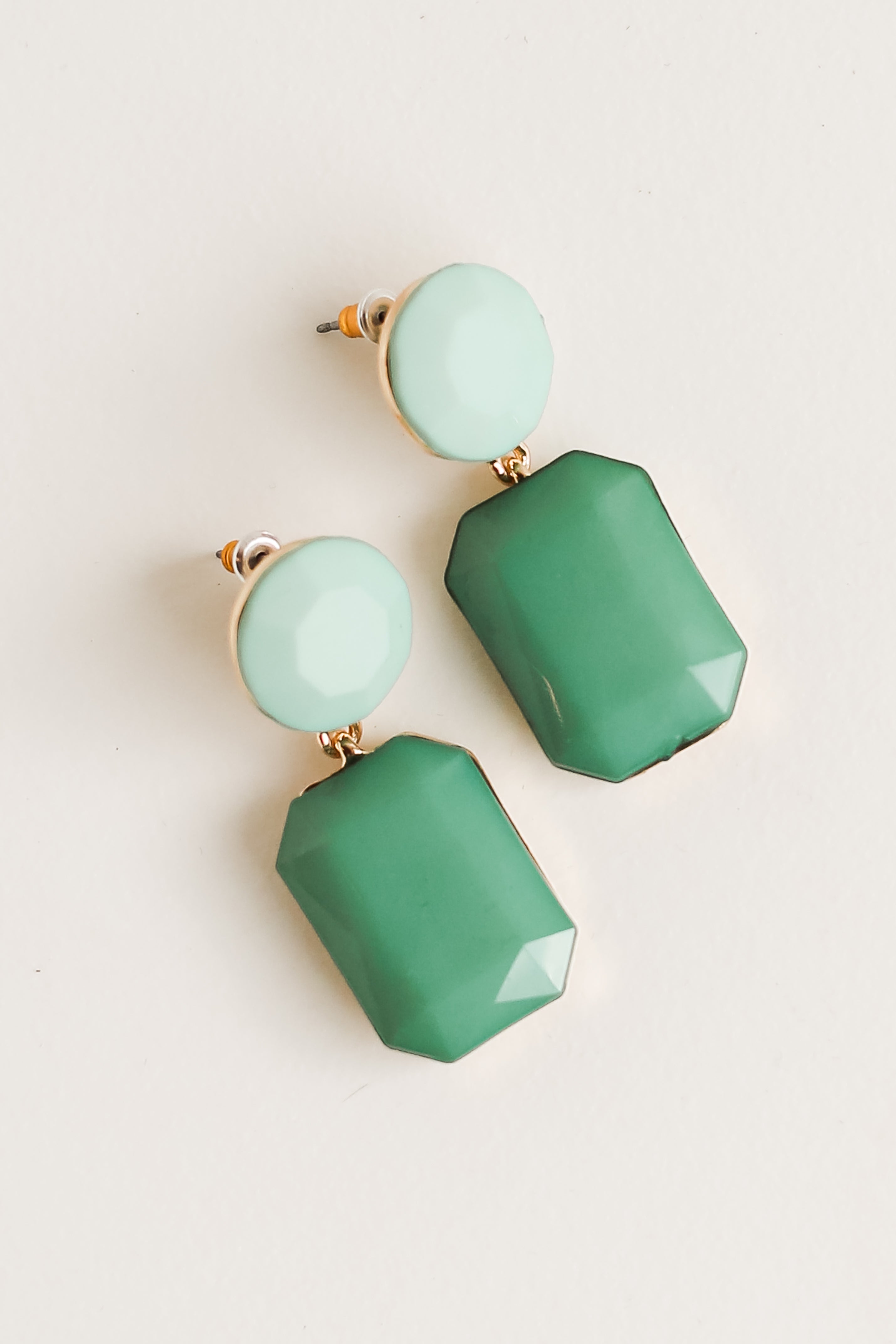 teal Gemstone Drop Earrings flat lay