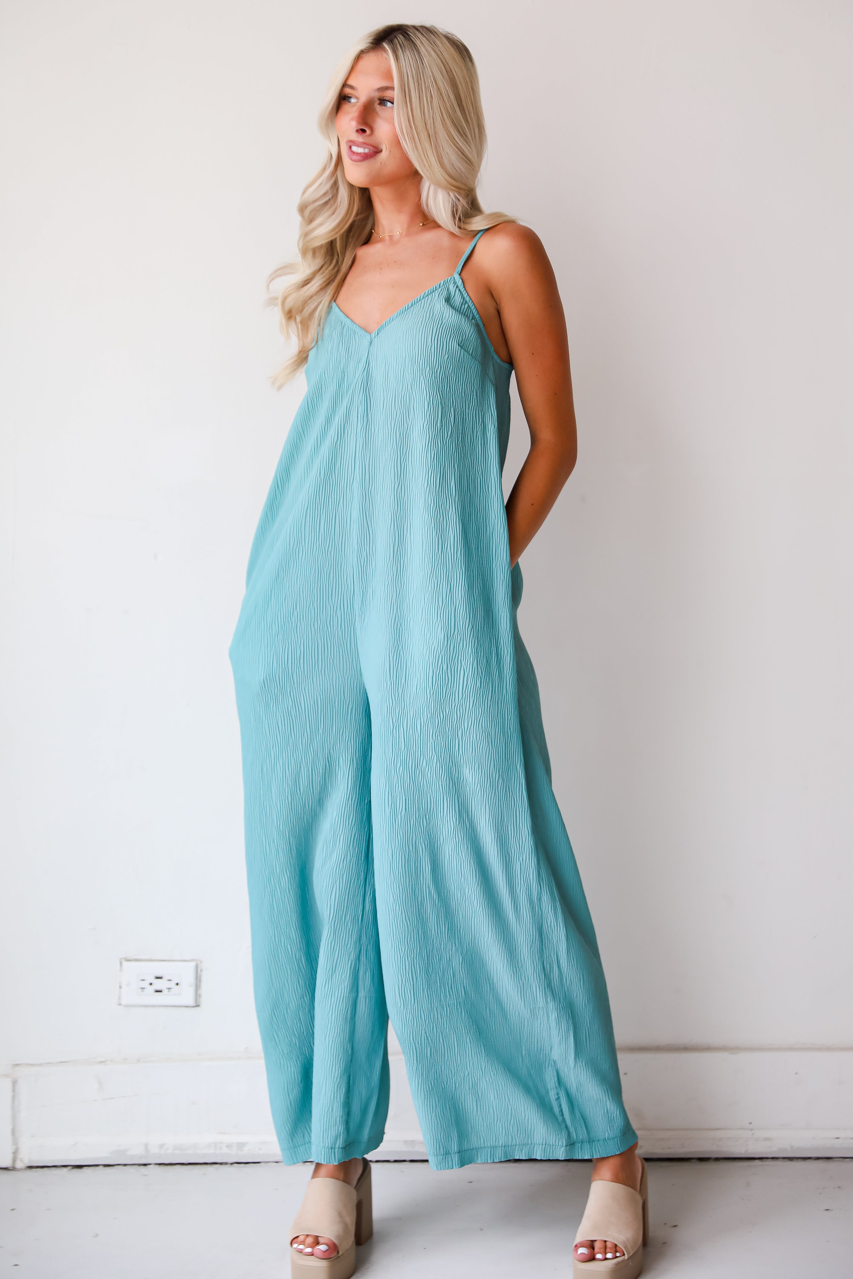 Sunny Energy Teal Wide Leg Jumpsuit