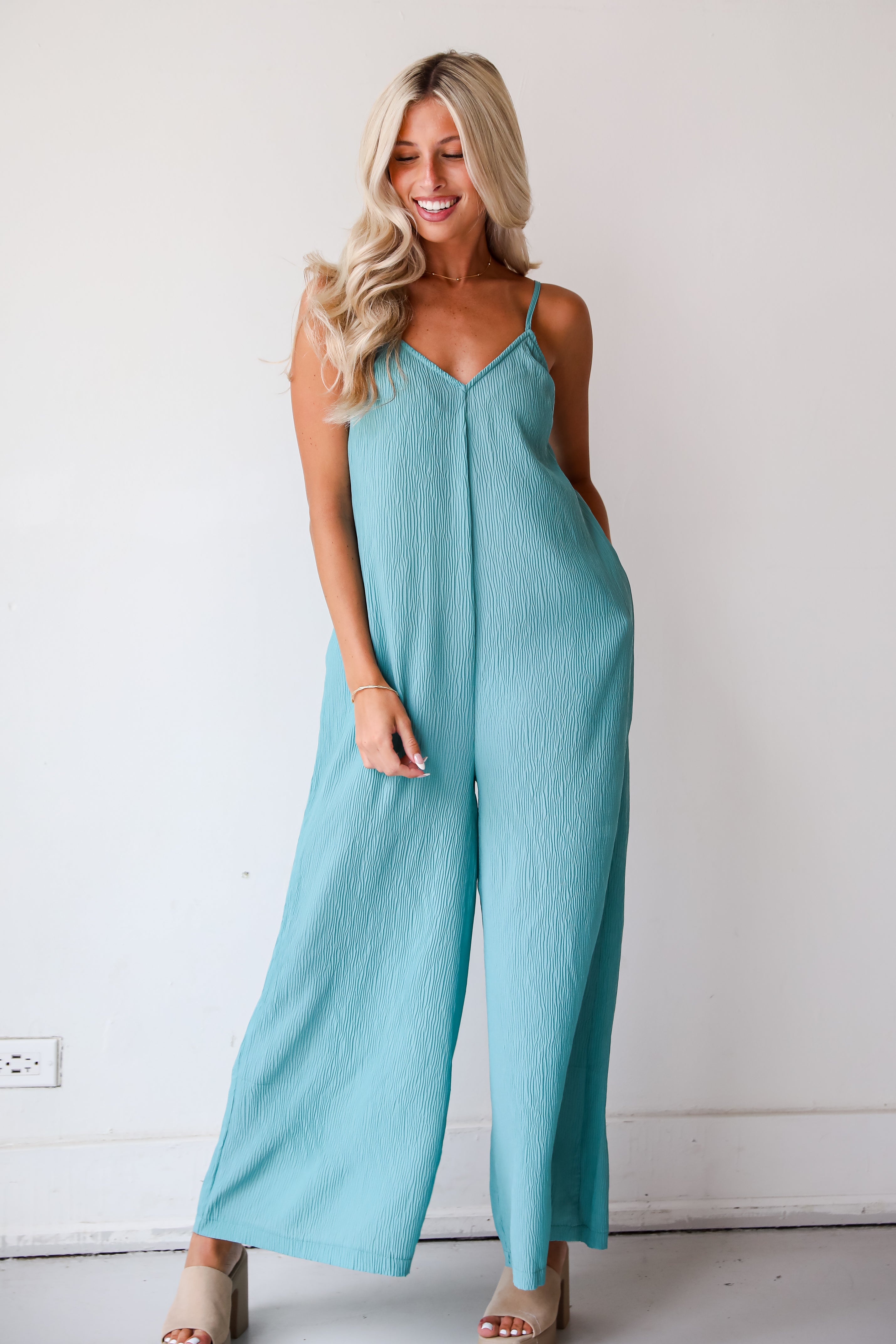 Sunny Energy Teal Wide Leg Jumpsuit