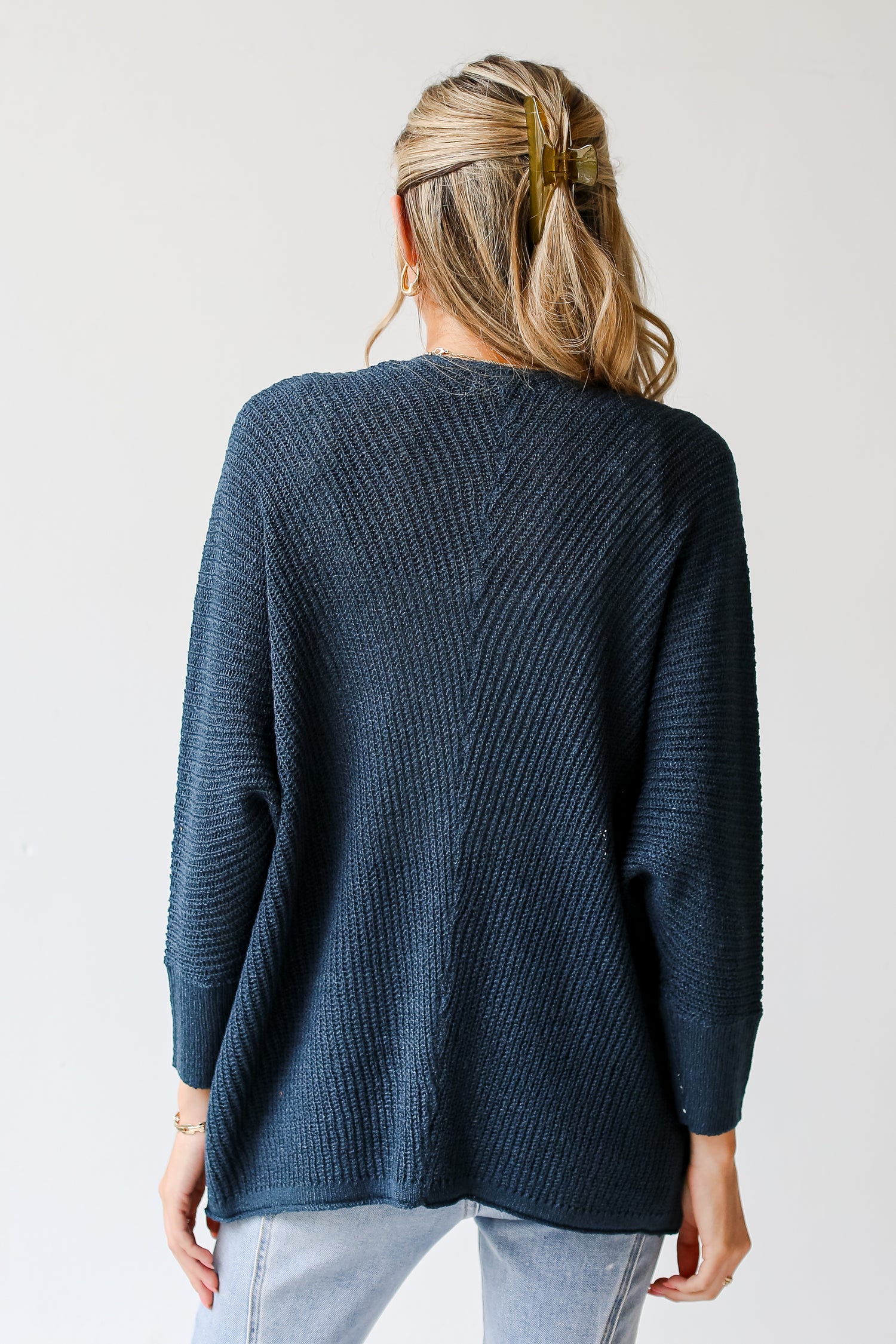 teal lightweight knit Cardigan back view