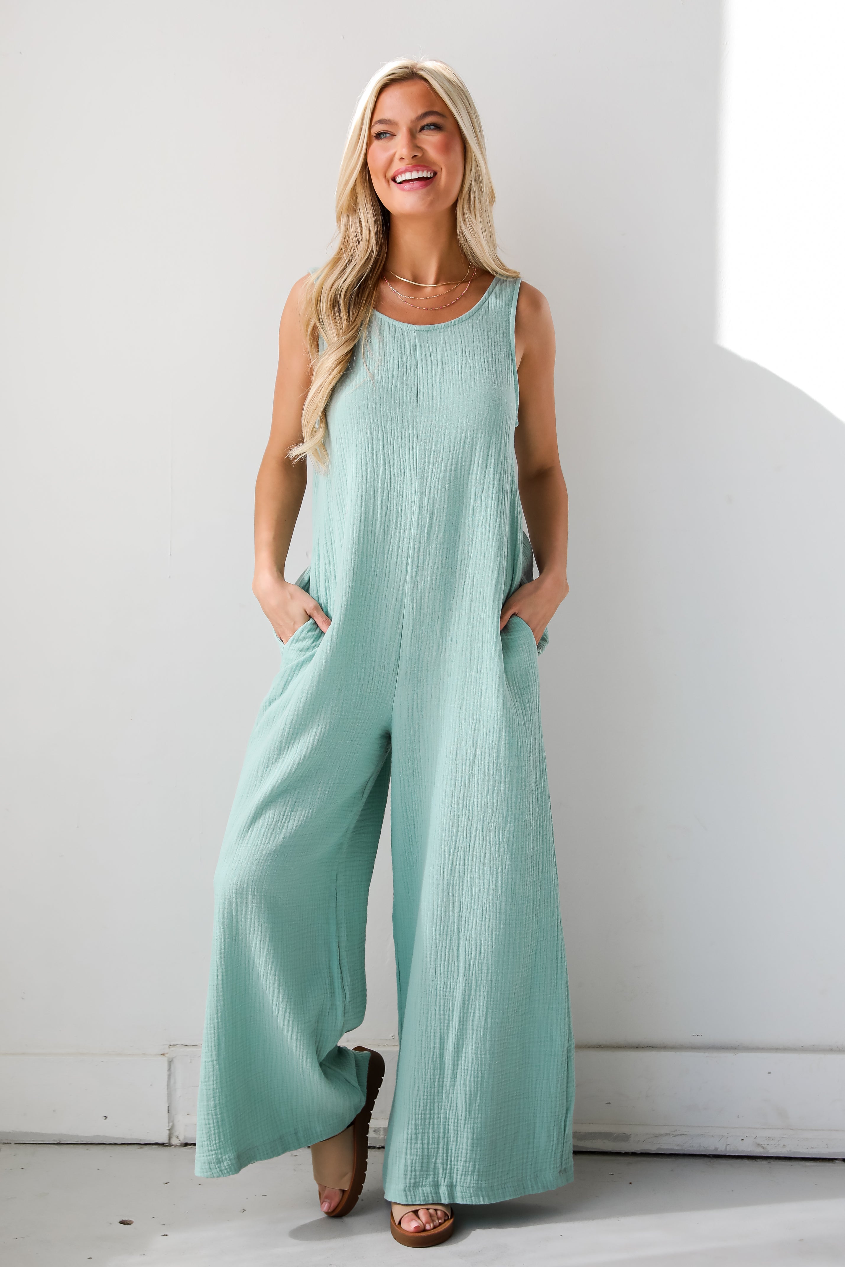 trendy Mint Linen Jumpsuit