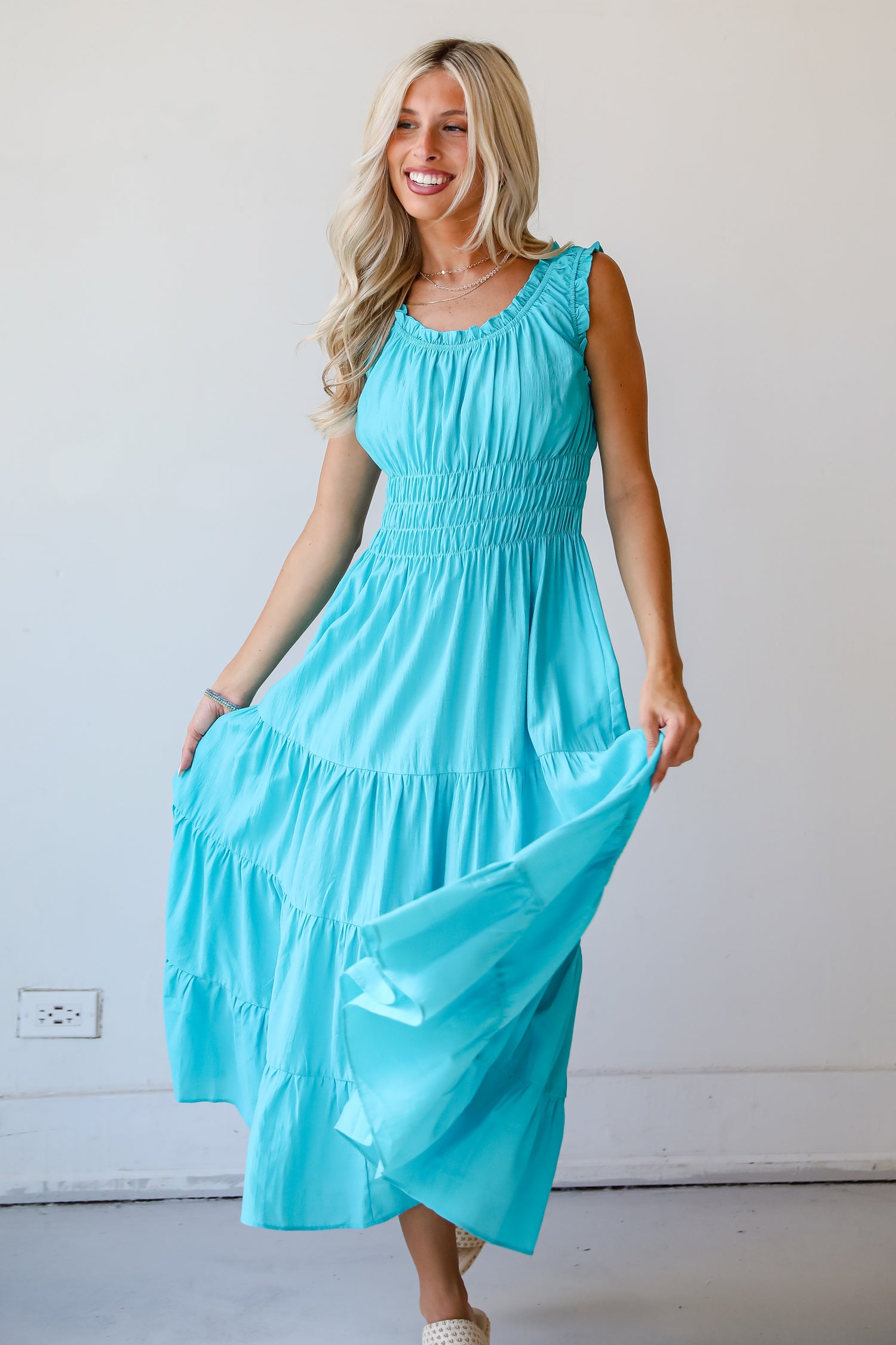 Beautiful Perception Blue Tiered Maxi Dress